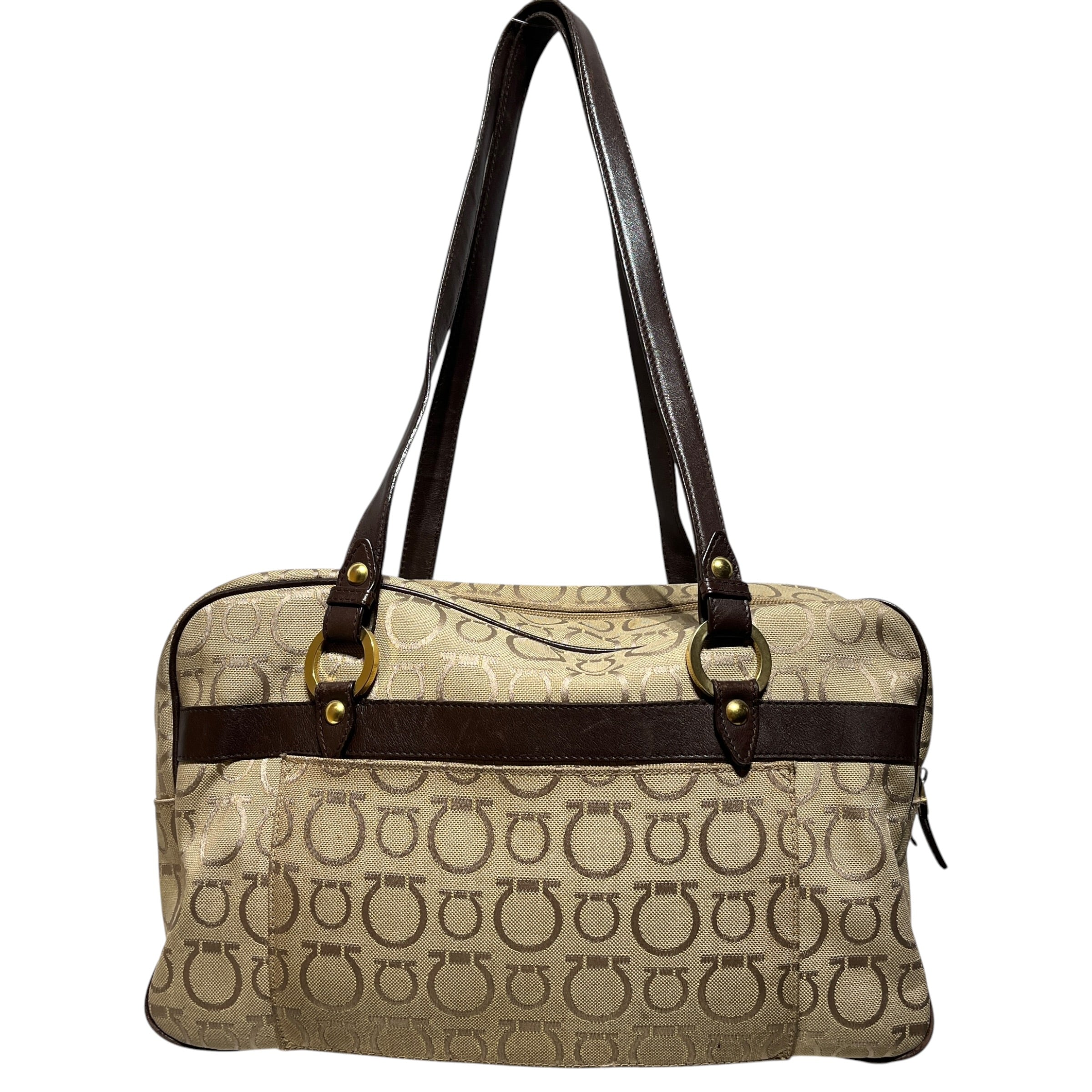Salvatore Ferragamo/Hand Bag/All Over Print/Cotton/CML/Canvas/Gold Studs/ Top handle view 1
