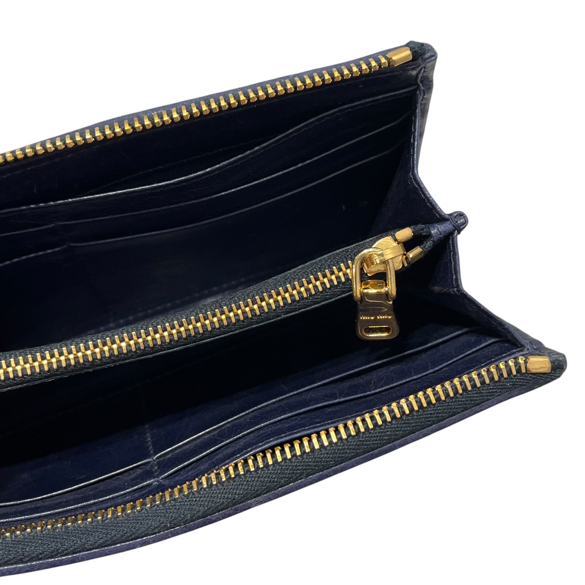 MIU MIU/Long Wallet/Leather/NVY/L's/Matelasse Ribbed Lthr Clutch view 6
