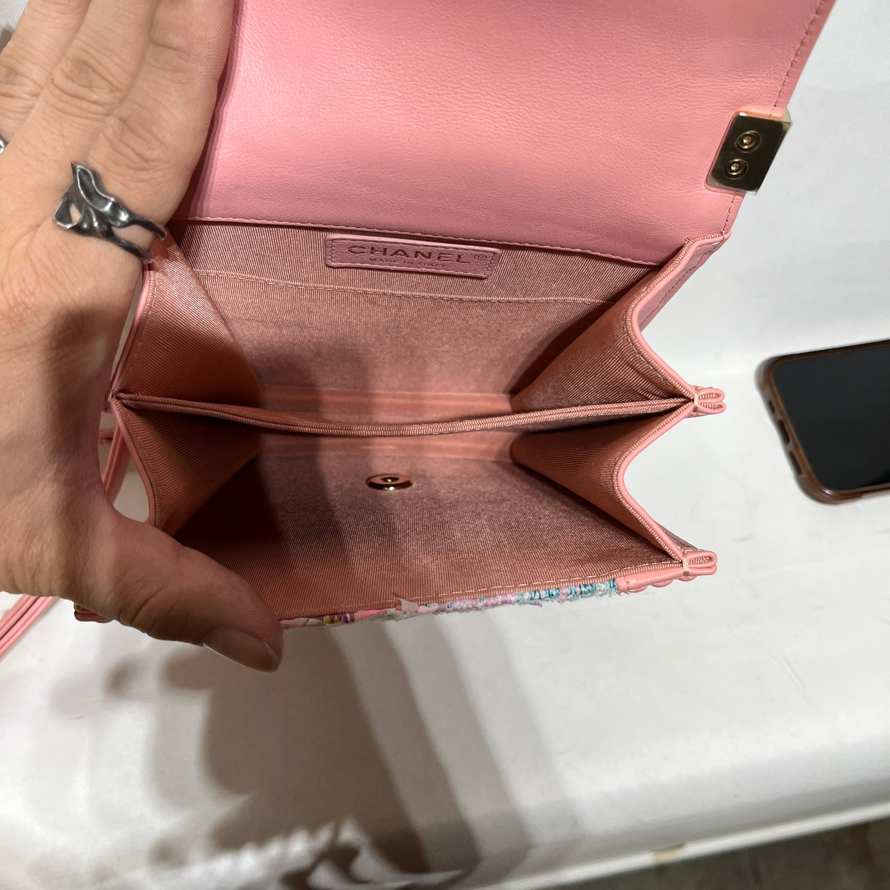 CHANEL/Cross Body Bag/Leather/PNK/Tweed North / South Boy Bag view 8