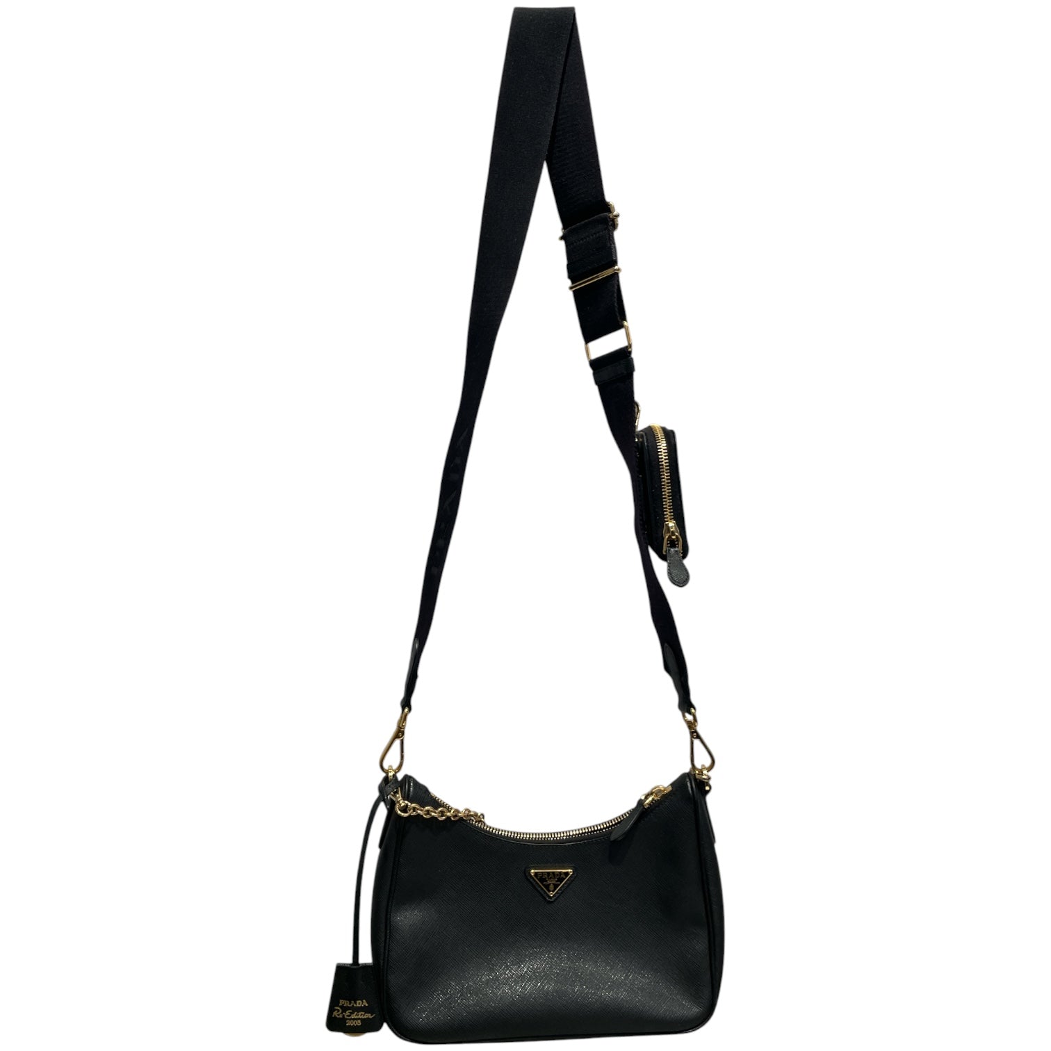 PRADA/Cross Body Bag/Leather/BLK/Re-Edition 2005 Saffiano Bag view 1