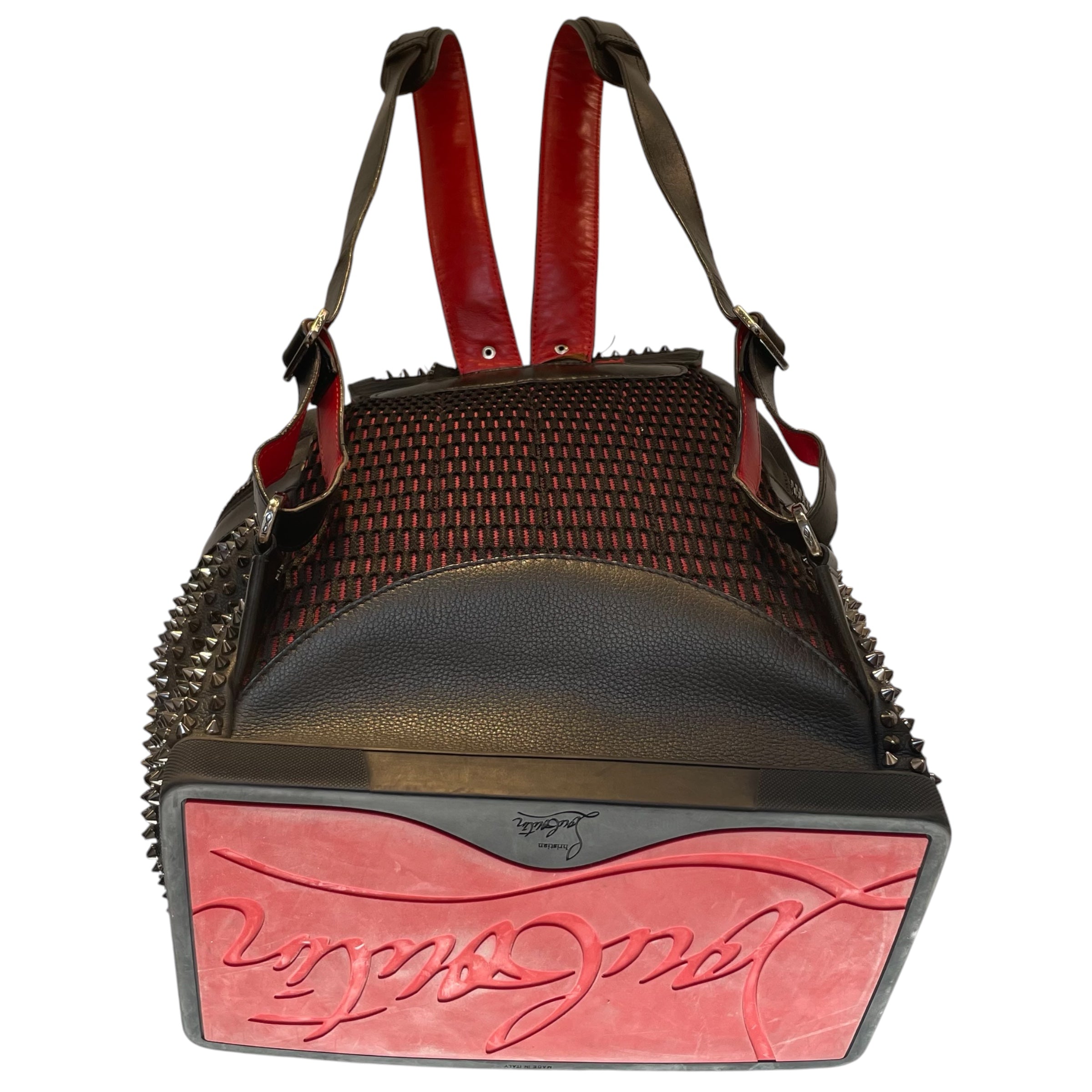 Christian Louboutin/Backpack/Leather/Black/red interior/spiked studded view 5