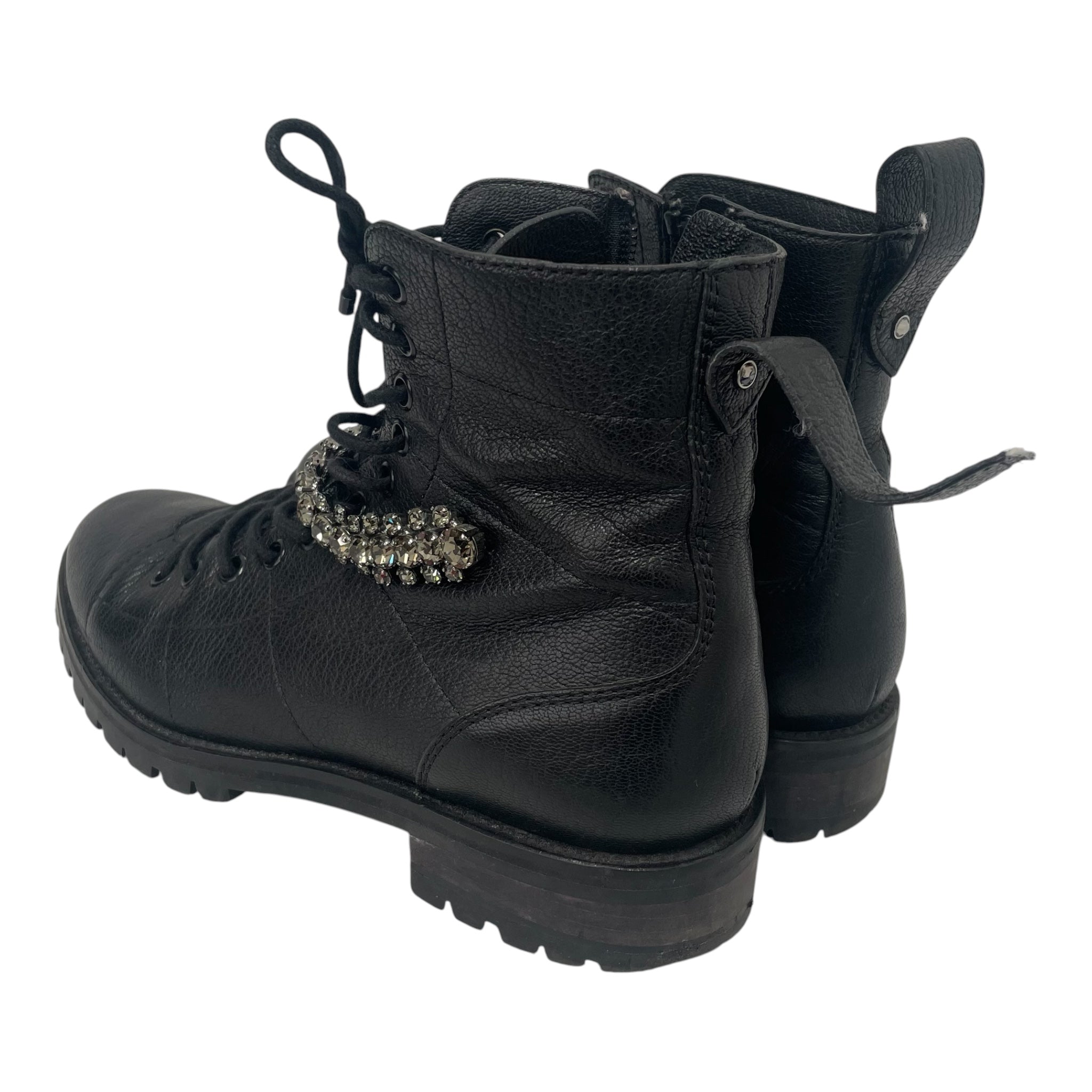 JIMMY CHOO/Lace Up Boots/US 7/Leather/BLK/COMBAT BOOT RHINESTONE STRAP view 3