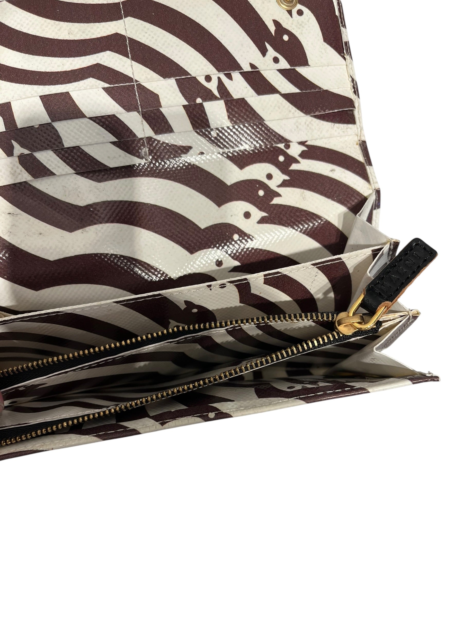 MARNI/Trifold Wallet/All Over Print/Leather/WHT/bird print brown and white view 5