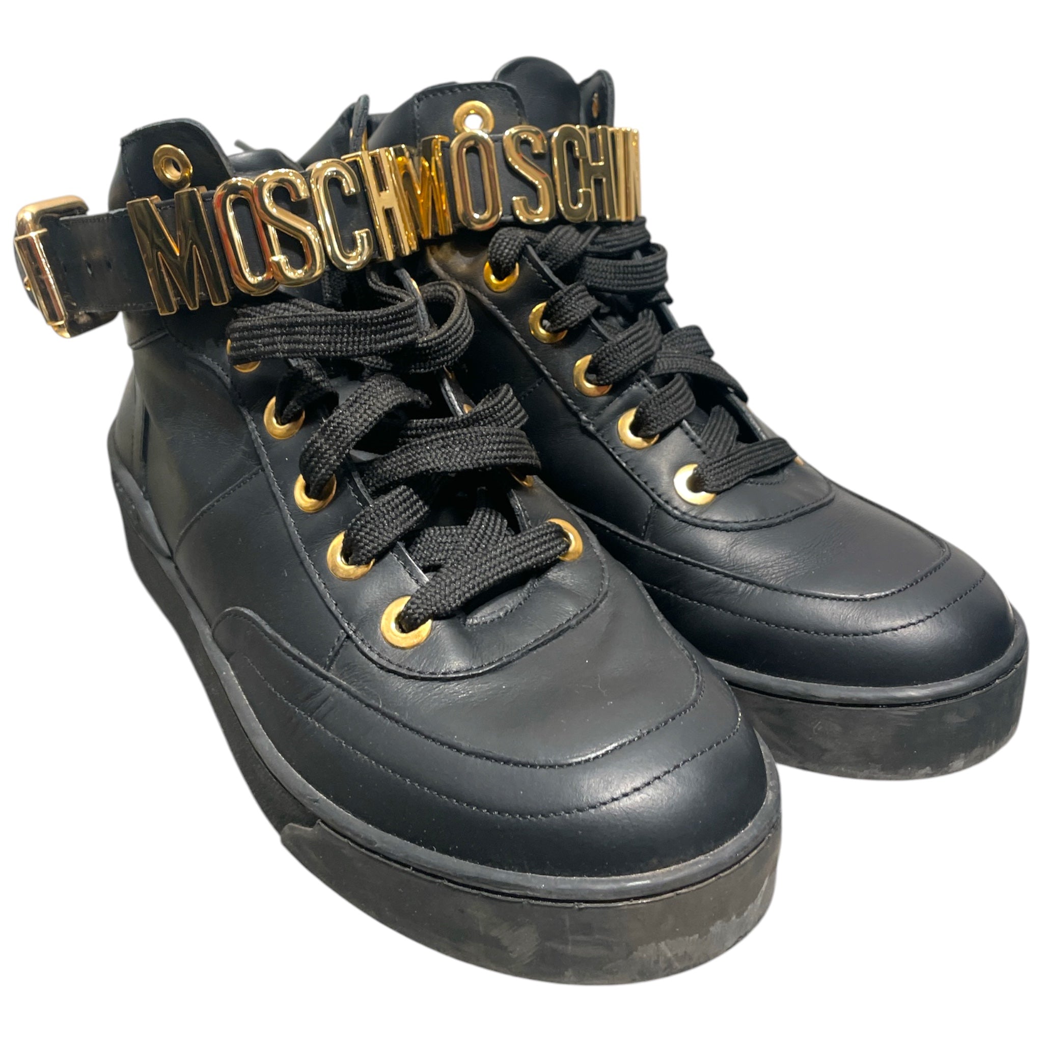 MOSCHINO/Hi-Sneakers/EU 38/Leather/BLK/GLD LOGO HIGHTOP/BUCKLE STRAP view 1