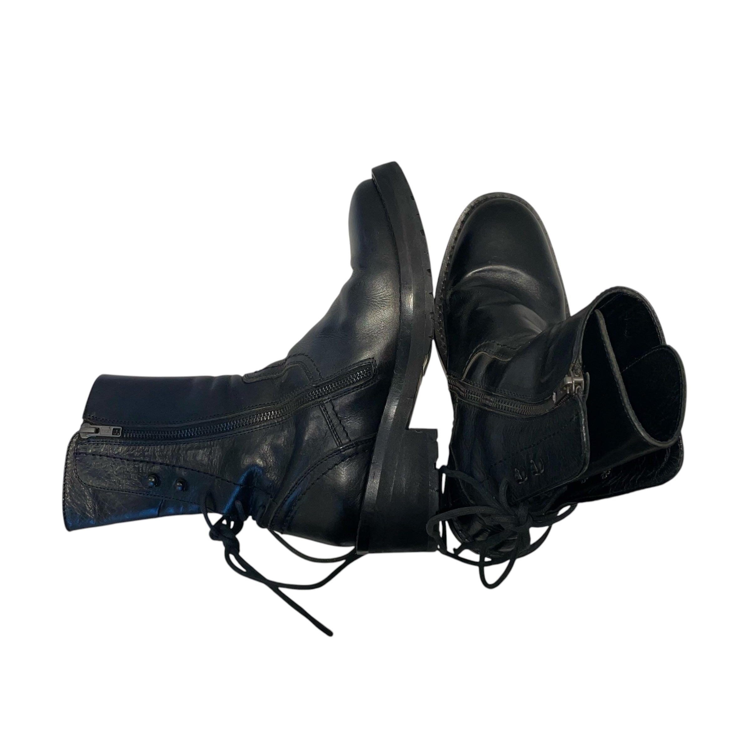 ANN DEMEULEMEESTER/Long Boots/US 7/Leather/BLK/MID CALF COMBAT BOOT/LACE UP view 4
