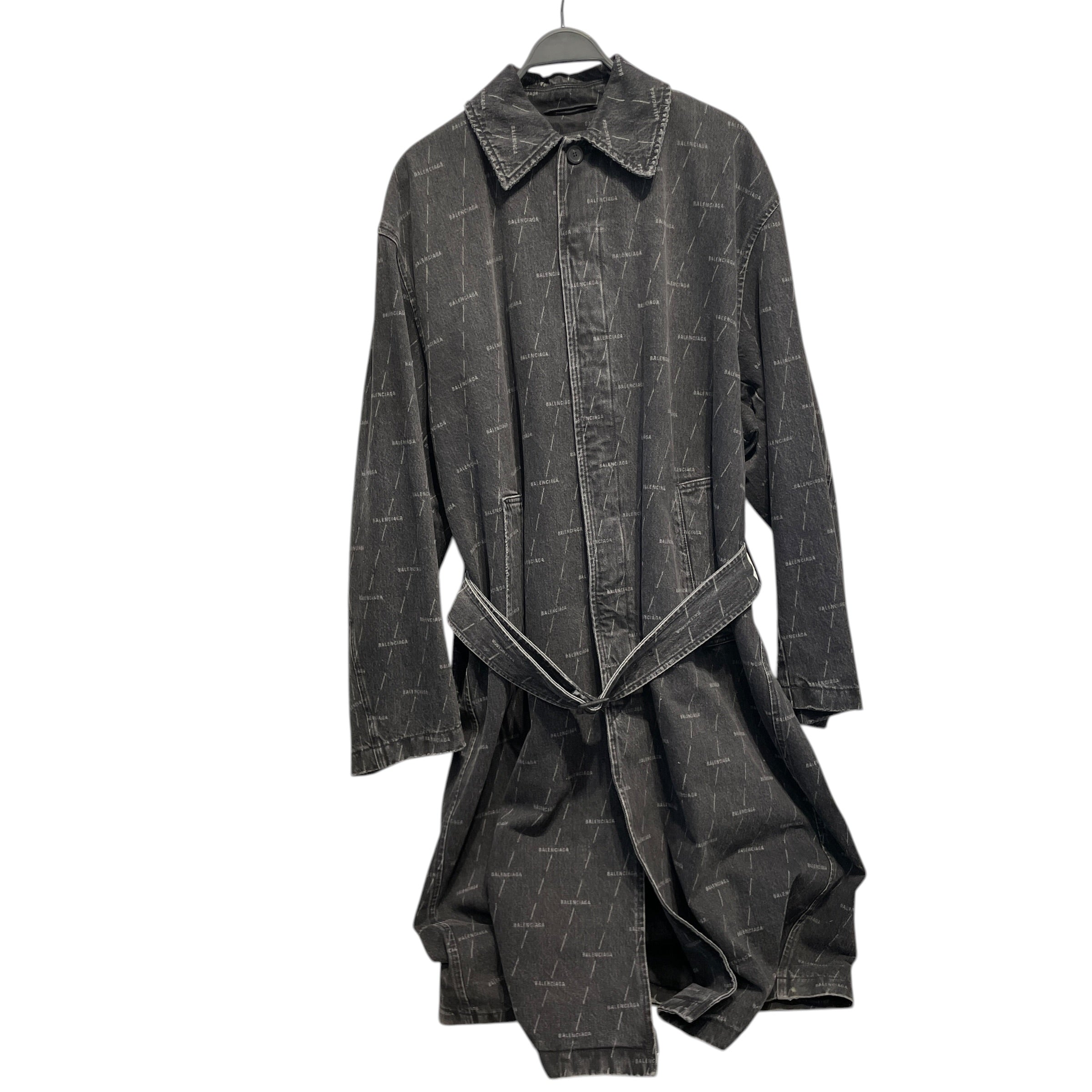 BALENCIAGA/Trench Coat/46/Denim/BLK/All Over Print/ALLOVER LOGO view 1