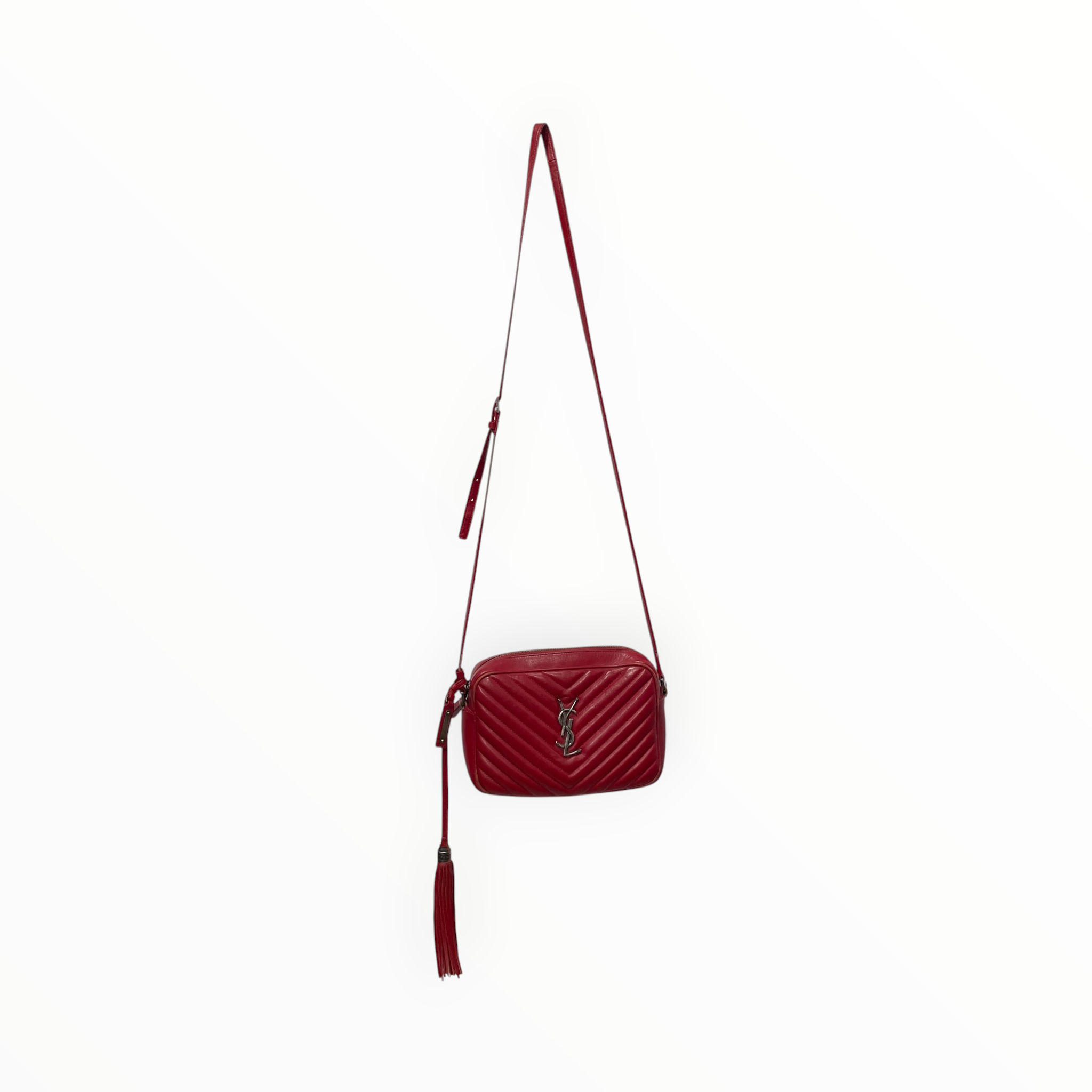 SAINT LAURENT/Cross Body Bag/Leather/RED/Lou Camera, Silver, Tassle, view 1