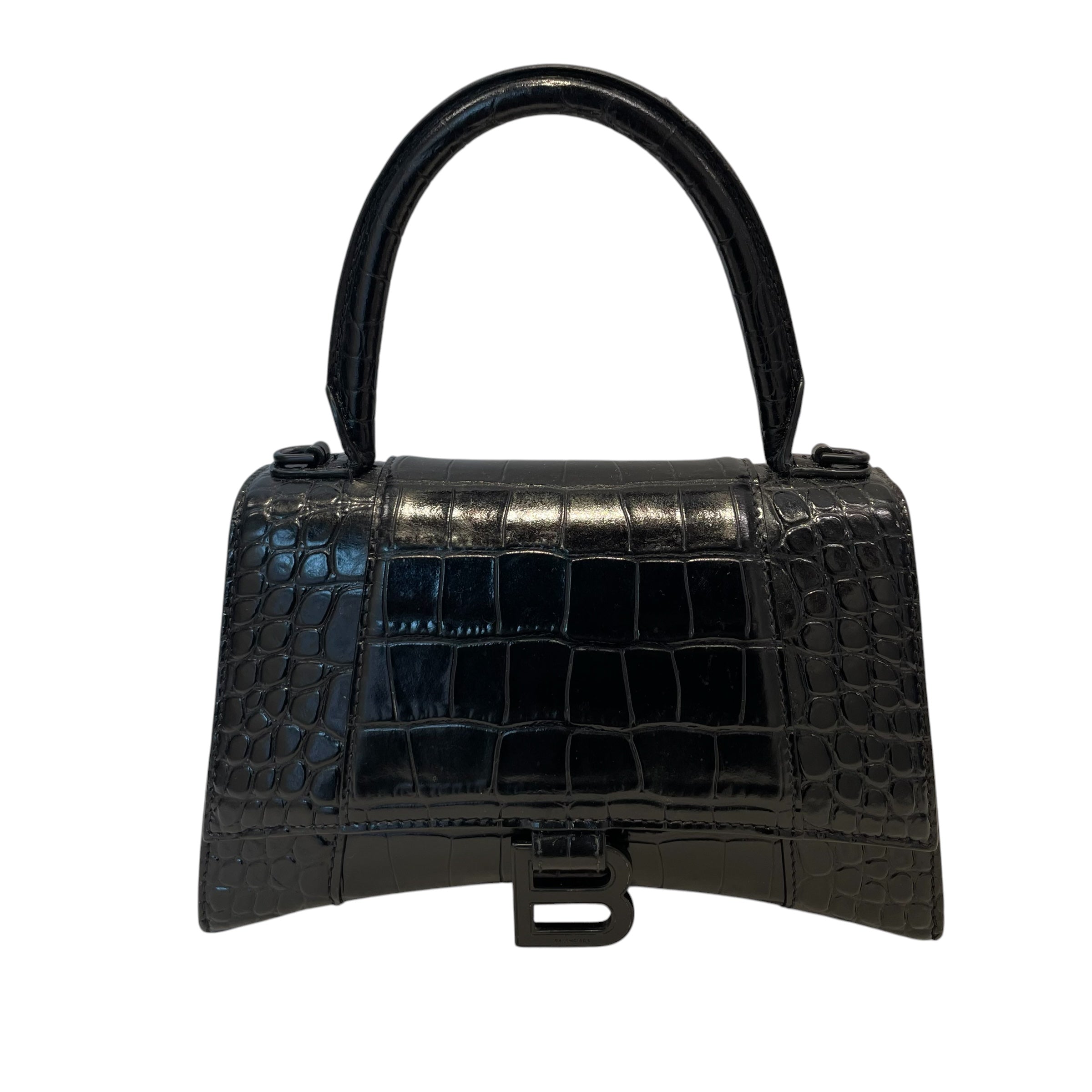 BALENCIAGA/Hand Bag/Animal Pattern/Leather/BLK/CROC EMBOSSING/ HOURGLASS view 1