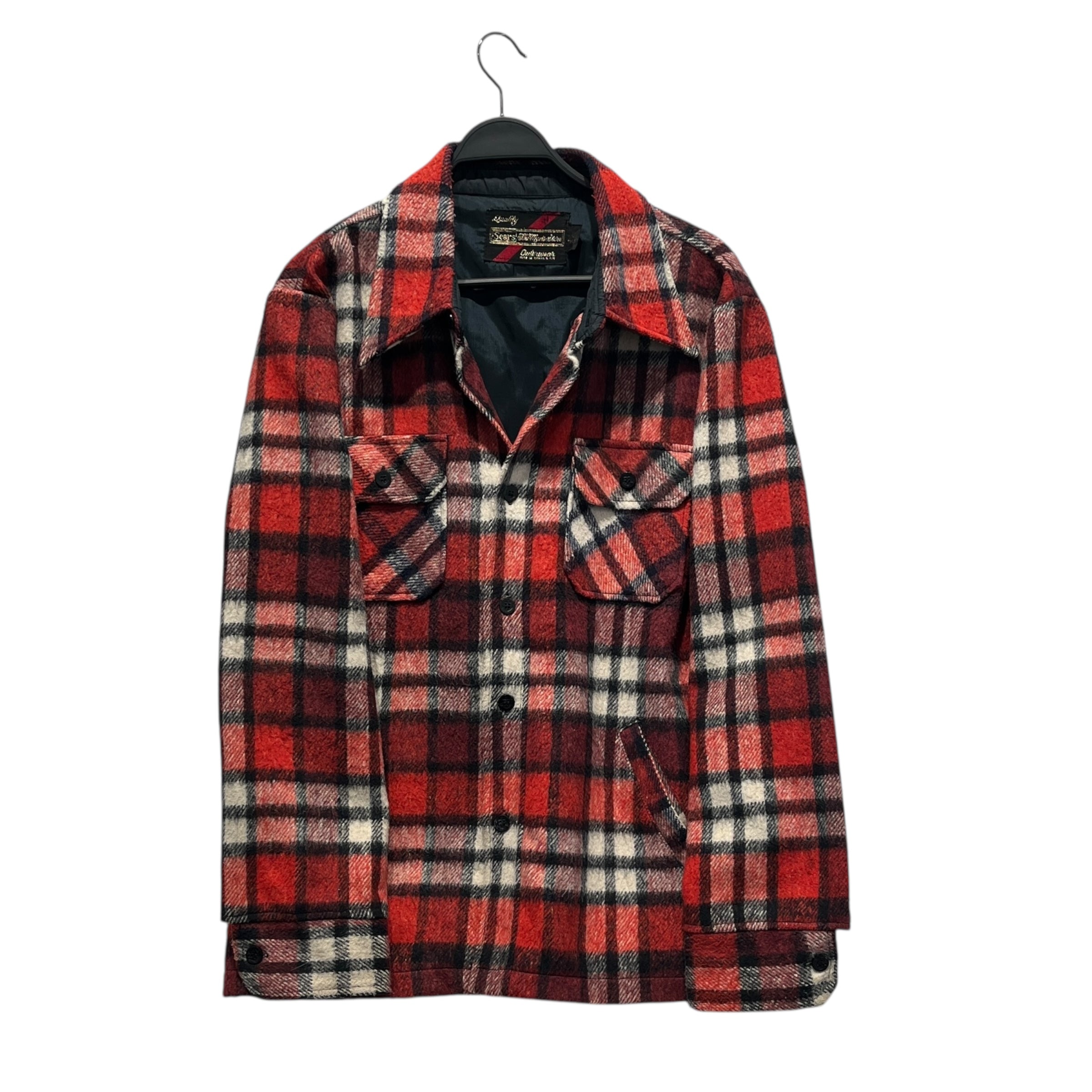 Vintage/Jacket/L/Wool/RED/Plaid/70's sears sailor button view 1