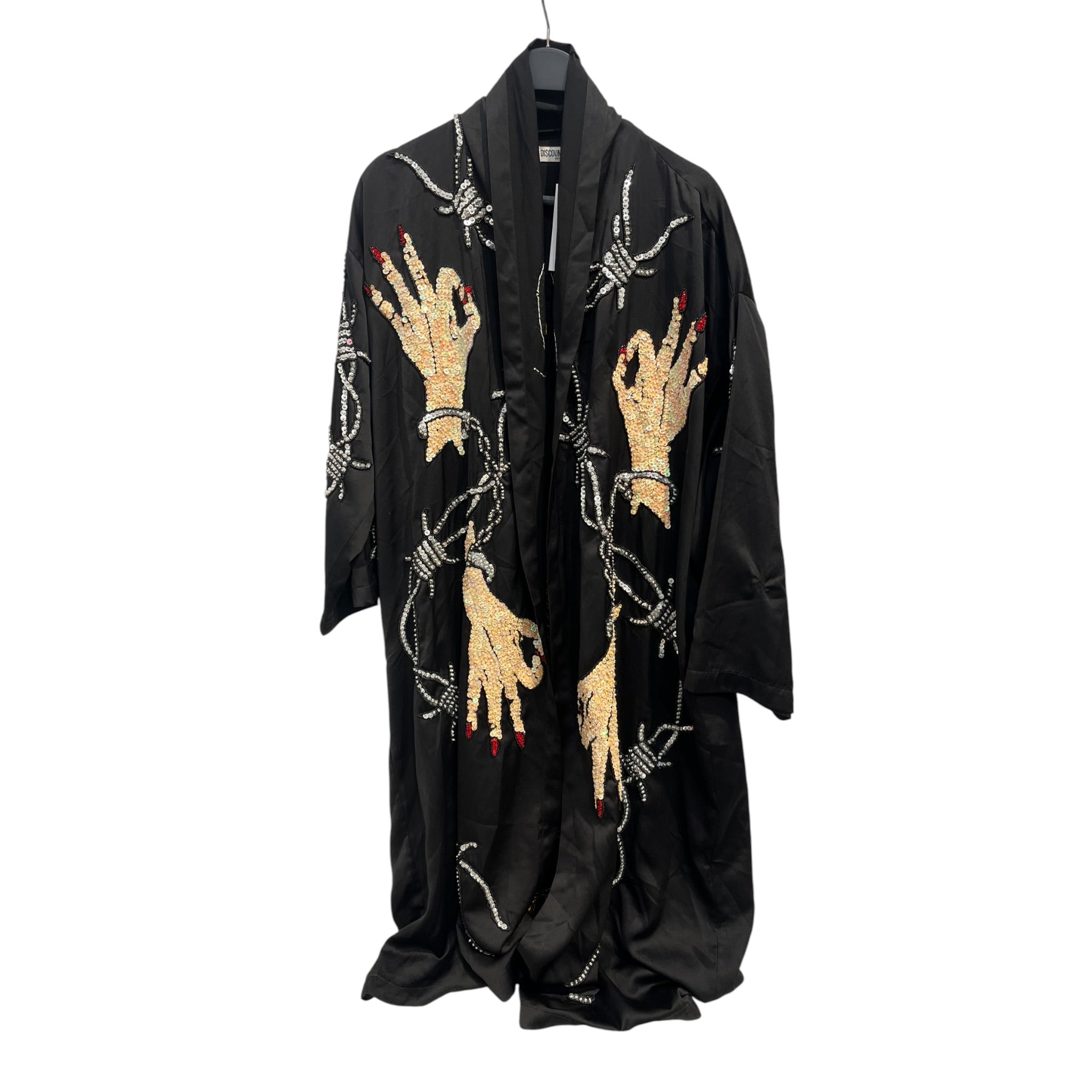 DISCOUNT UNIVERSE/SL Dress/M/All Over Print/Silk/BLK/EMBELLISHED HANDS view 1