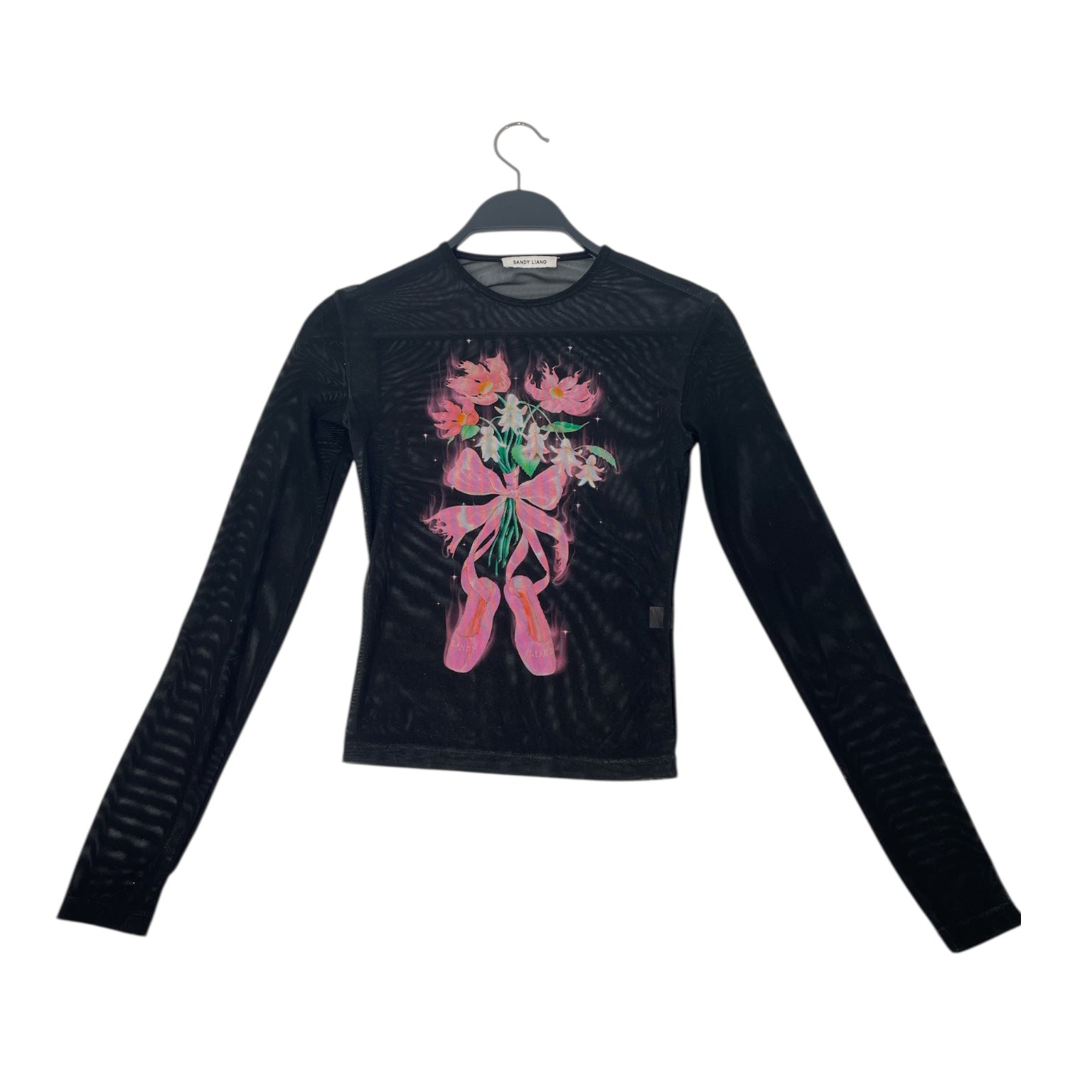 Sandy Liang/LS T-Shirt/XXS/Nylon/BLK/MESH FLOWERS BOW BALLET view 1