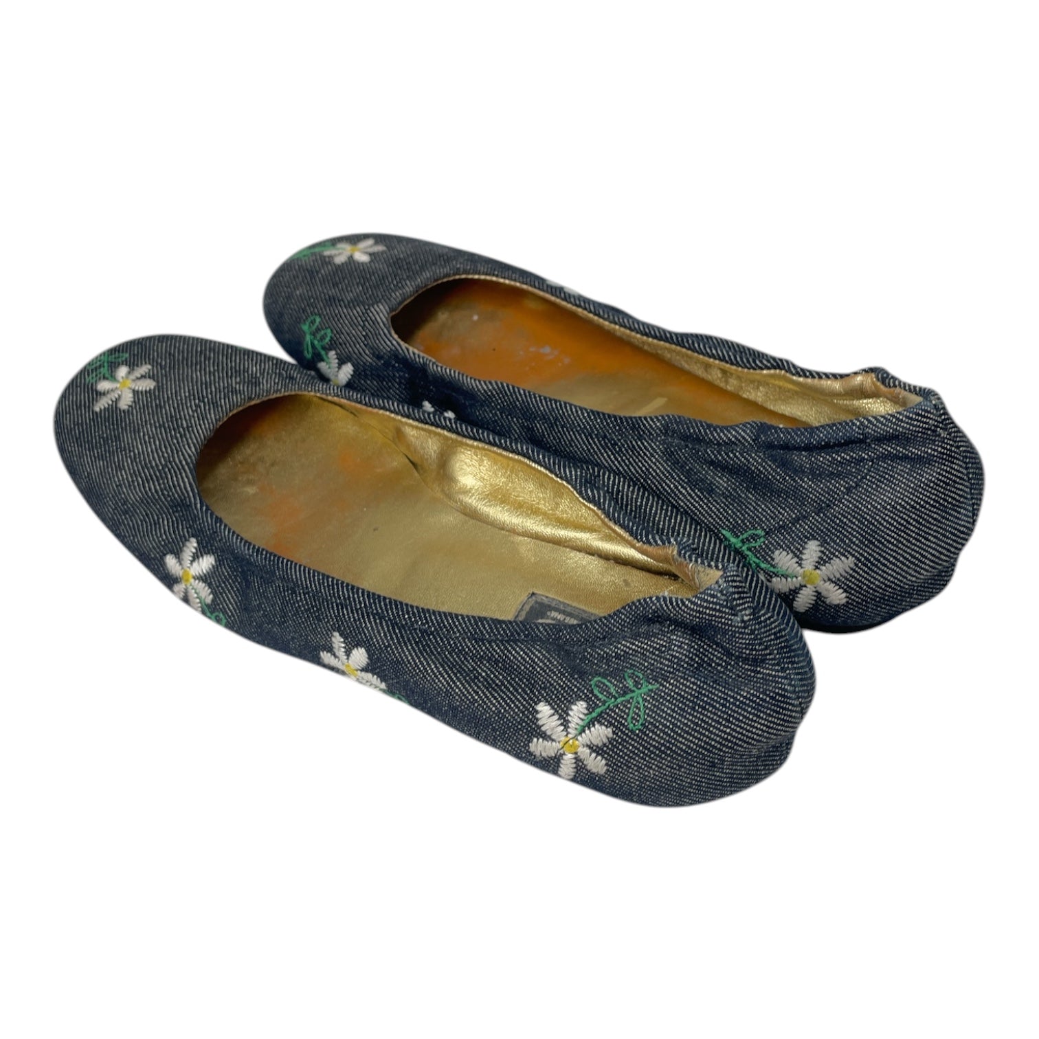 DOLCE&GABBANA/Flat Shoes/EU 37/Floral Pattern/Denim/NVY/DAISY EMBROIDERED GOLD INNER view 2