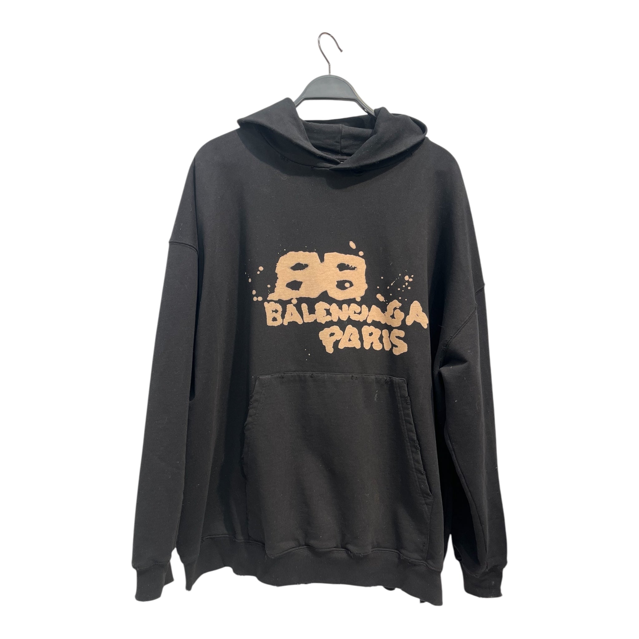 BALENCIAGA/Hoodie/S/Cotton/BLK/BLEACHED DESIGN FRONT/BACK view 1