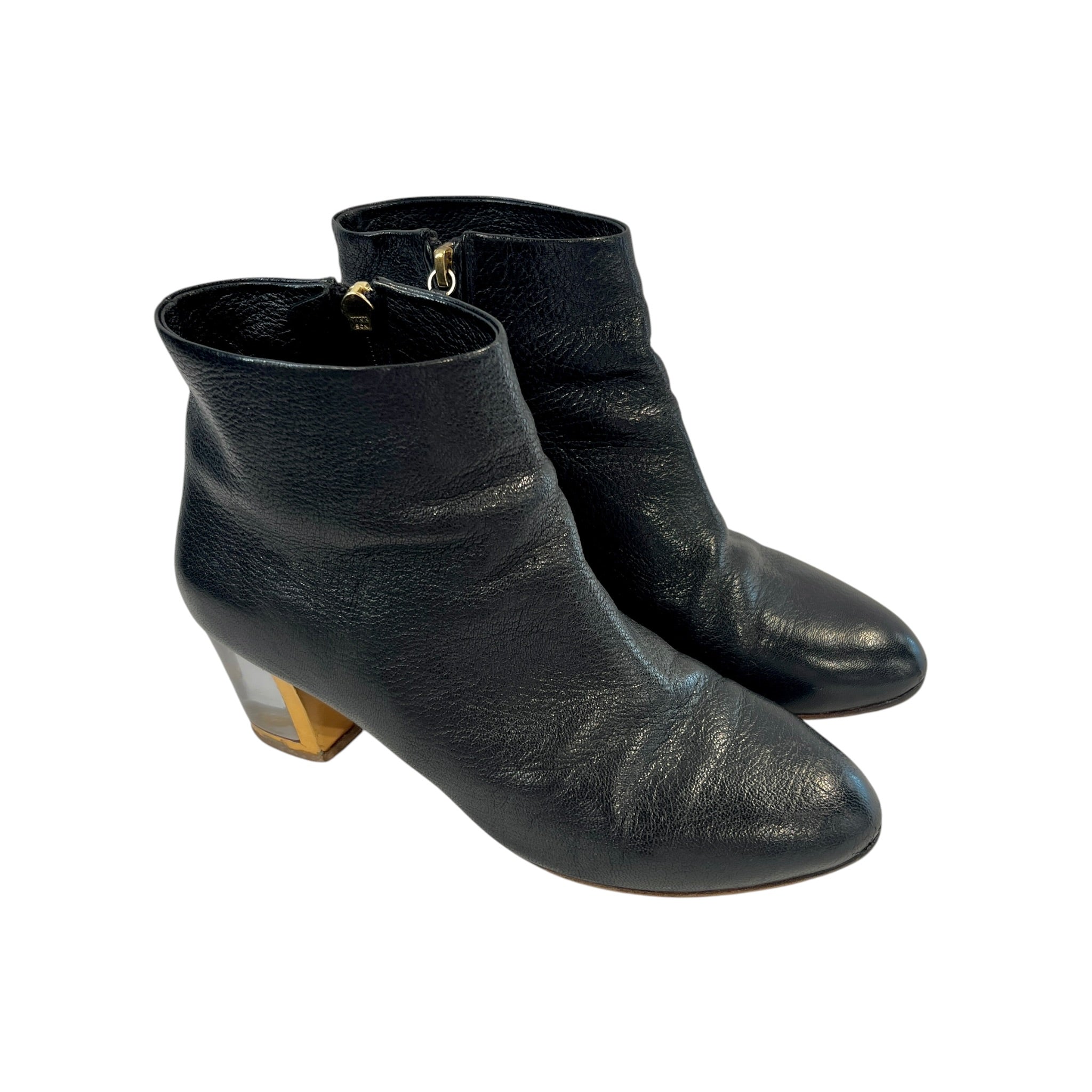 Rupert Sanderson/Ankle Boots/EU 38/Leather/BLK/Side Zip/CLEAR HEEL BOOTIES view 1