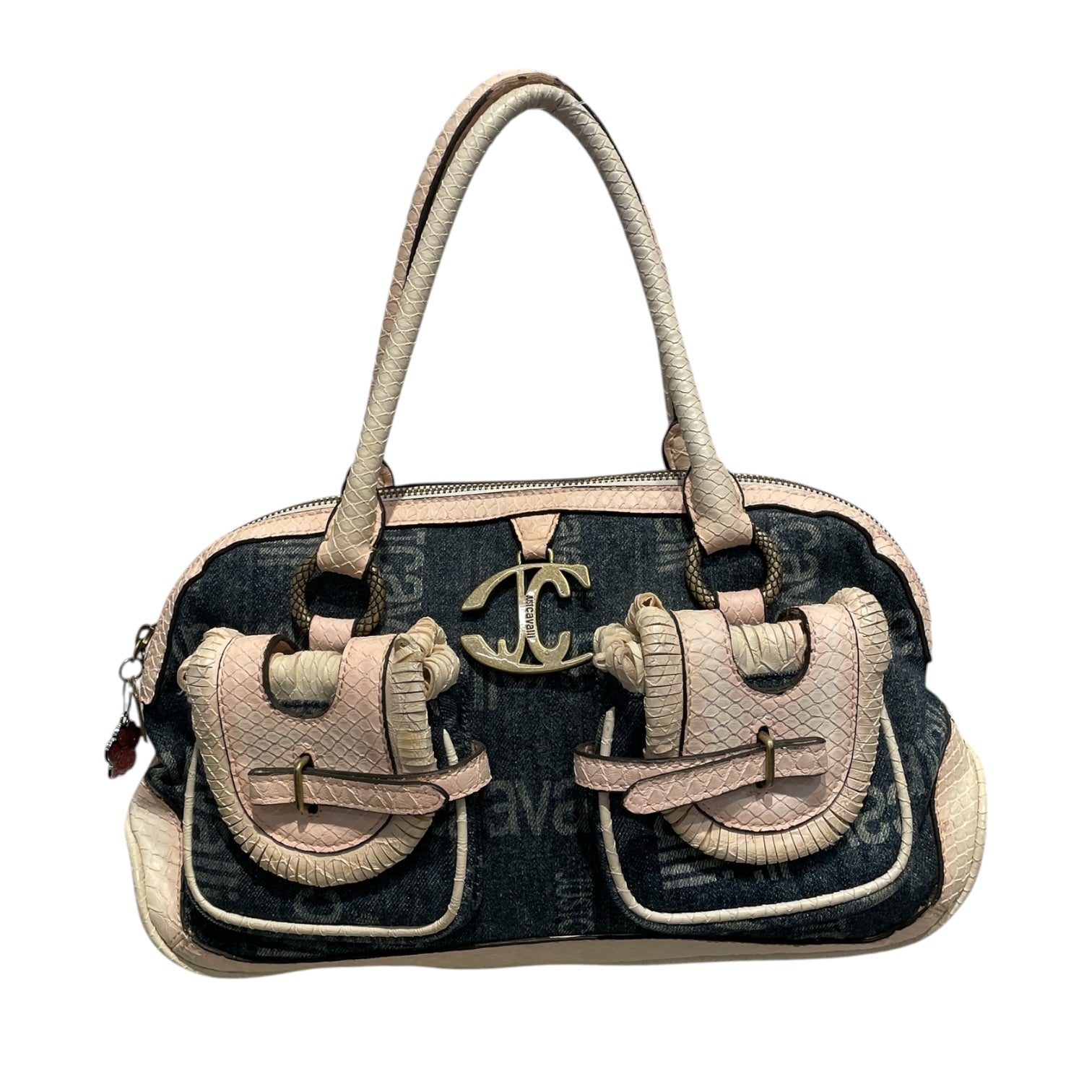 JUST CAVALLI/Hand Bag/Cotton/NVY/Top Handle Y2K Denim Bag view 1