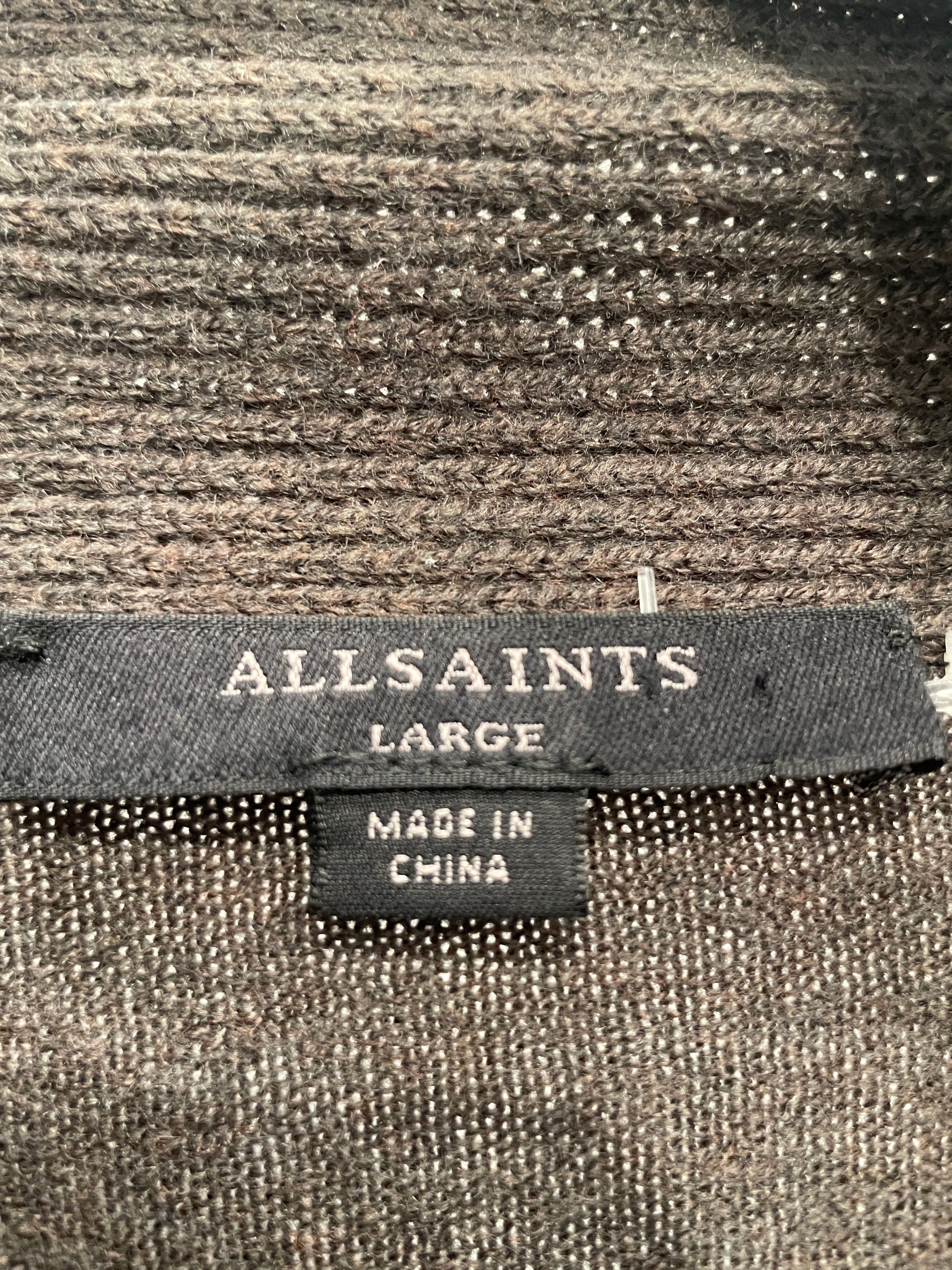 ALLSAINTS/Cardigan/L/Wool/GRY/LEATHER SLEEVE KNIT CARDIGAN view 4