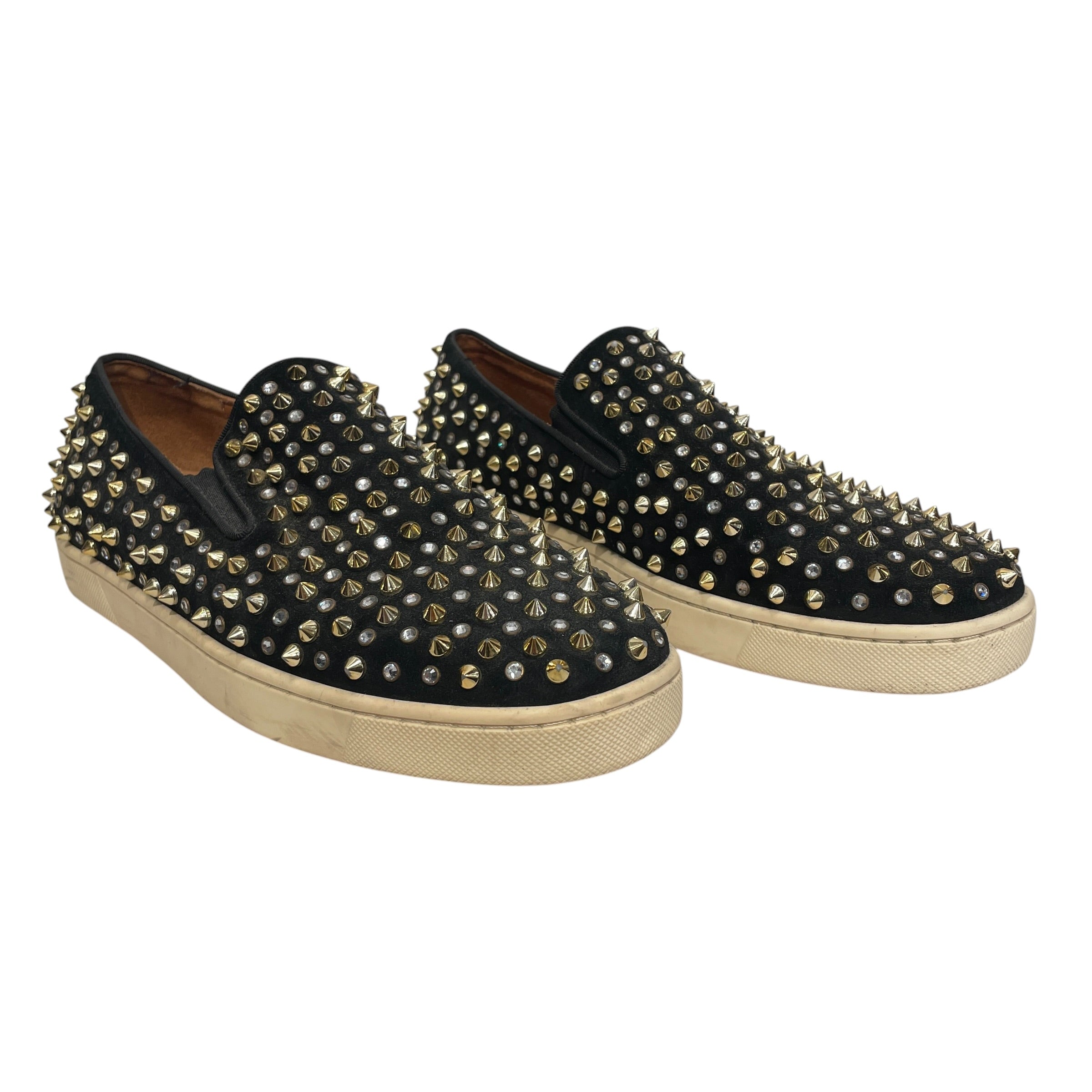 Christian Louboutin/Low-Sneakers/EU 44/Suede/BLK/GOLD STUDS/PEARL STUDS view 1