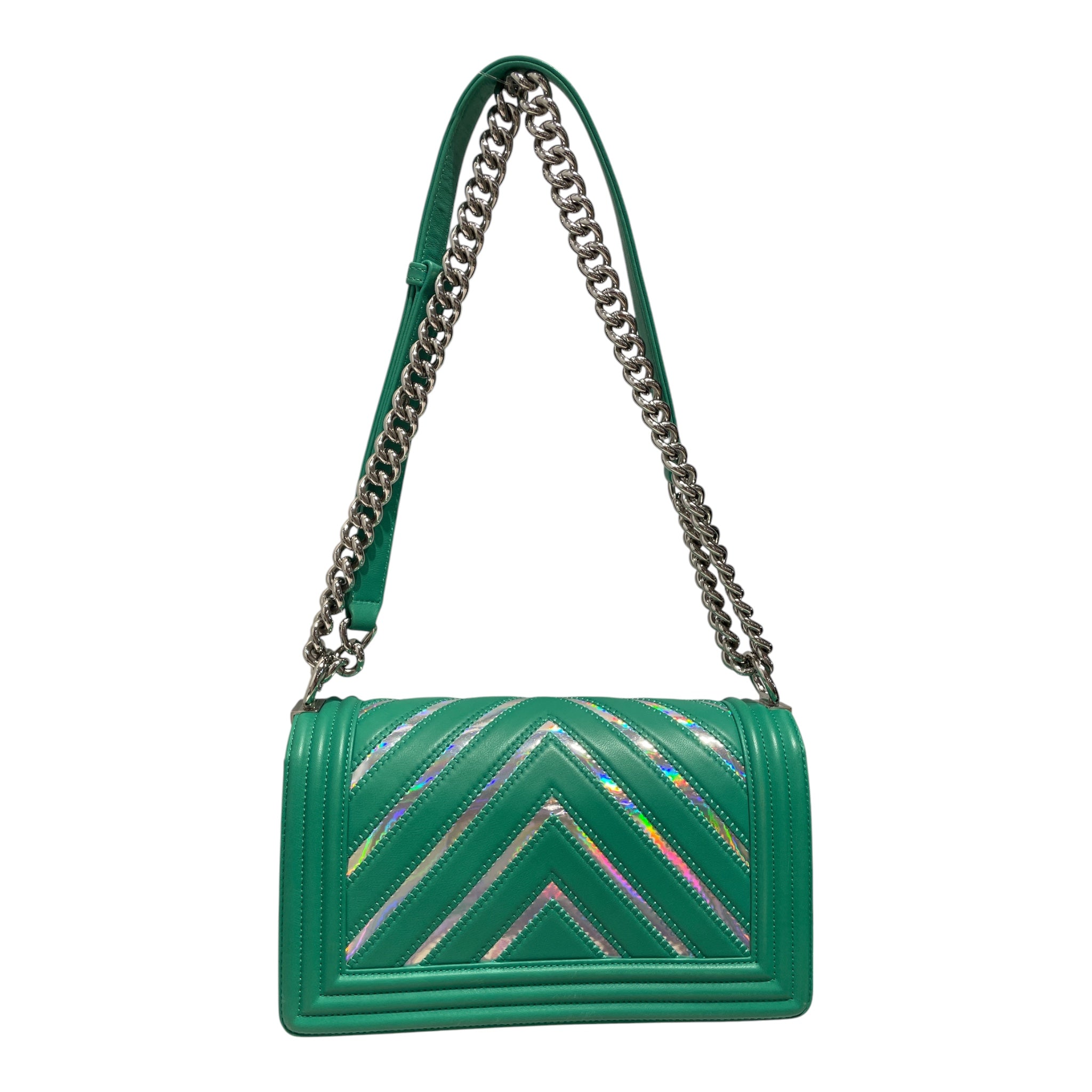 CHANEL/Cross Body Bag/Leather/GRN/Chanel Chevron Reflective Bag view 2