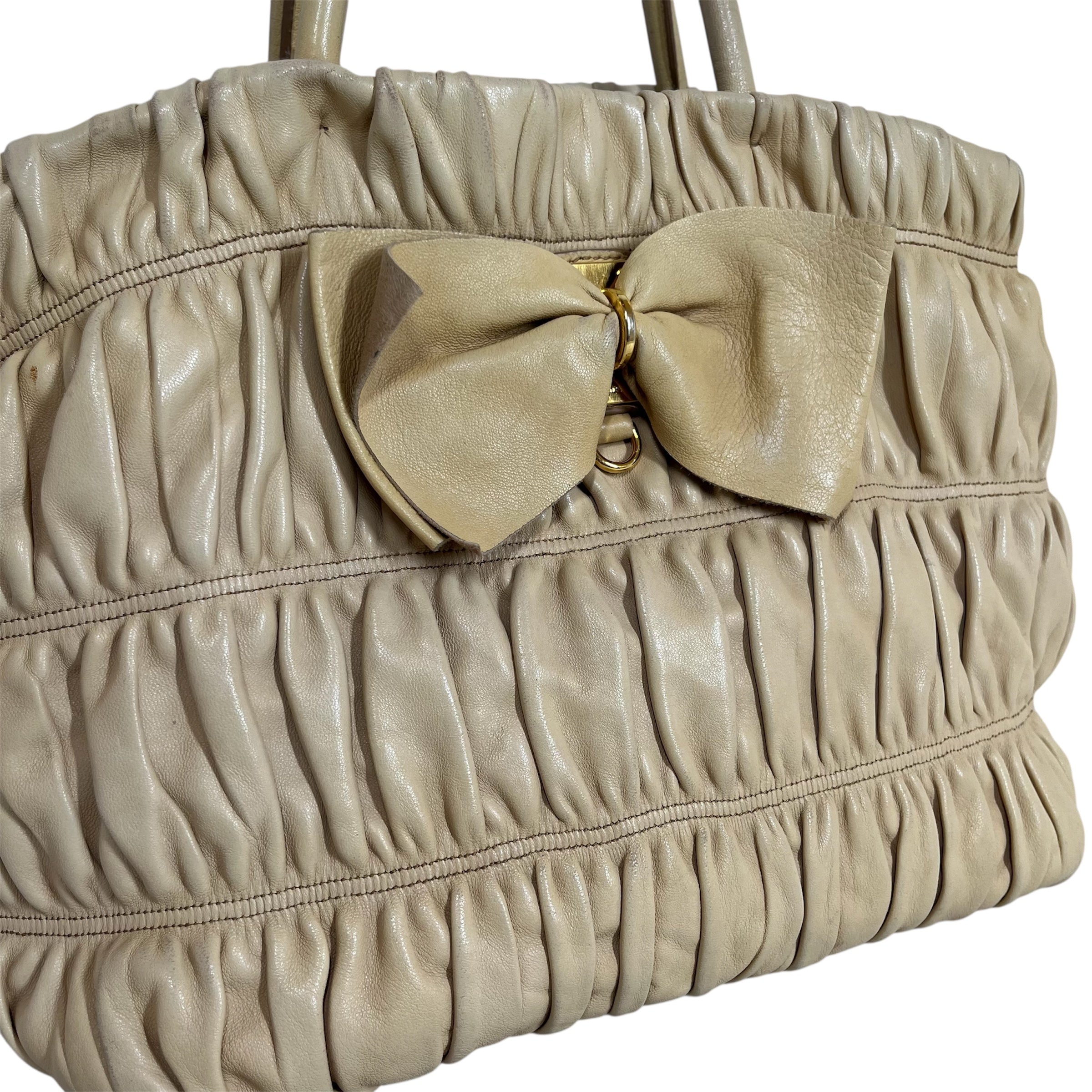 PRADA/Hand Bag/Leather/BEG/NAPPA GAUFRE RIBBON view 6