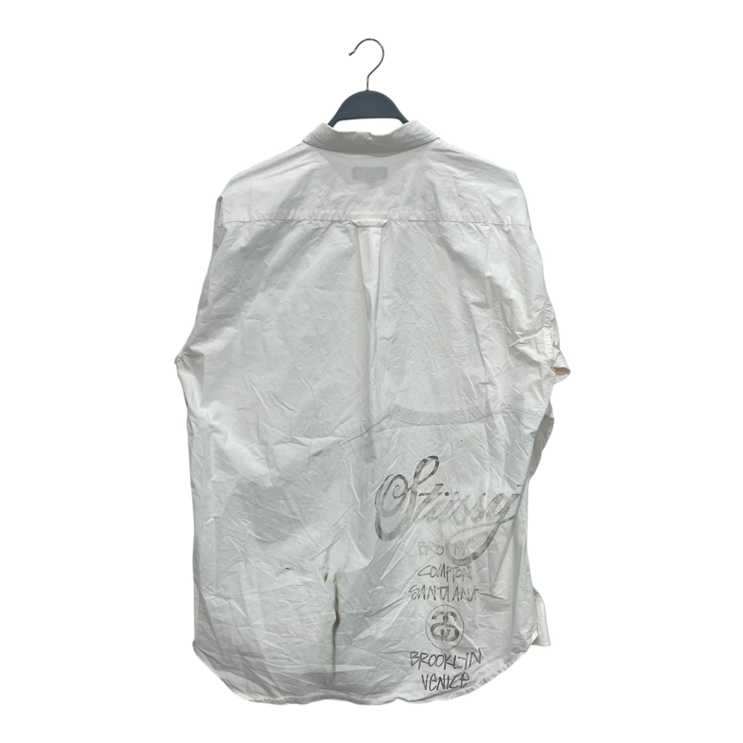 STUSSY/Flannel Shirt/L/Cotton/WHT/All Over Print/NY LA TOKYO LONDON PARIS view 2