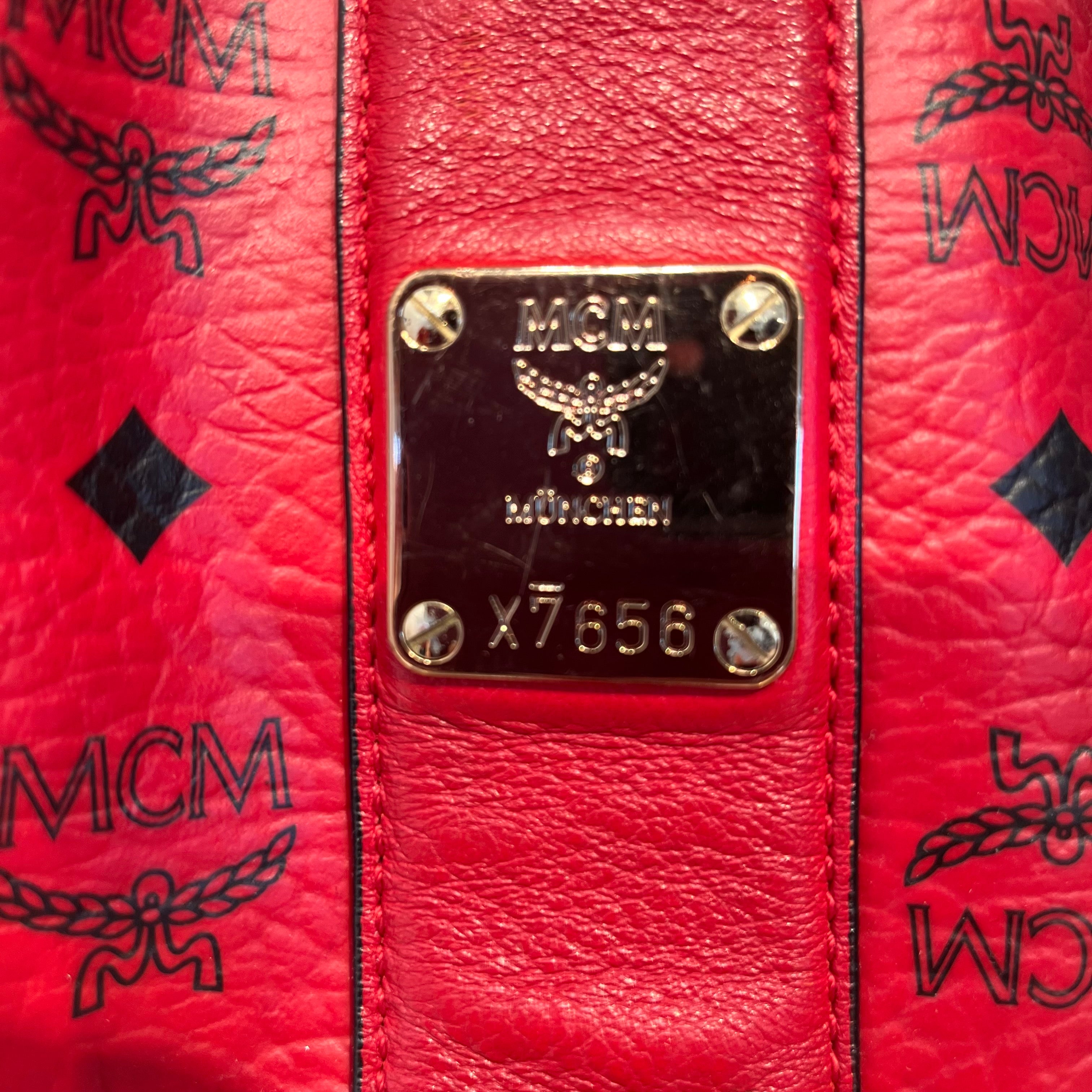 MCM/Tote Bag/Monogram/Leather/RED/Reversible with plaid view 3