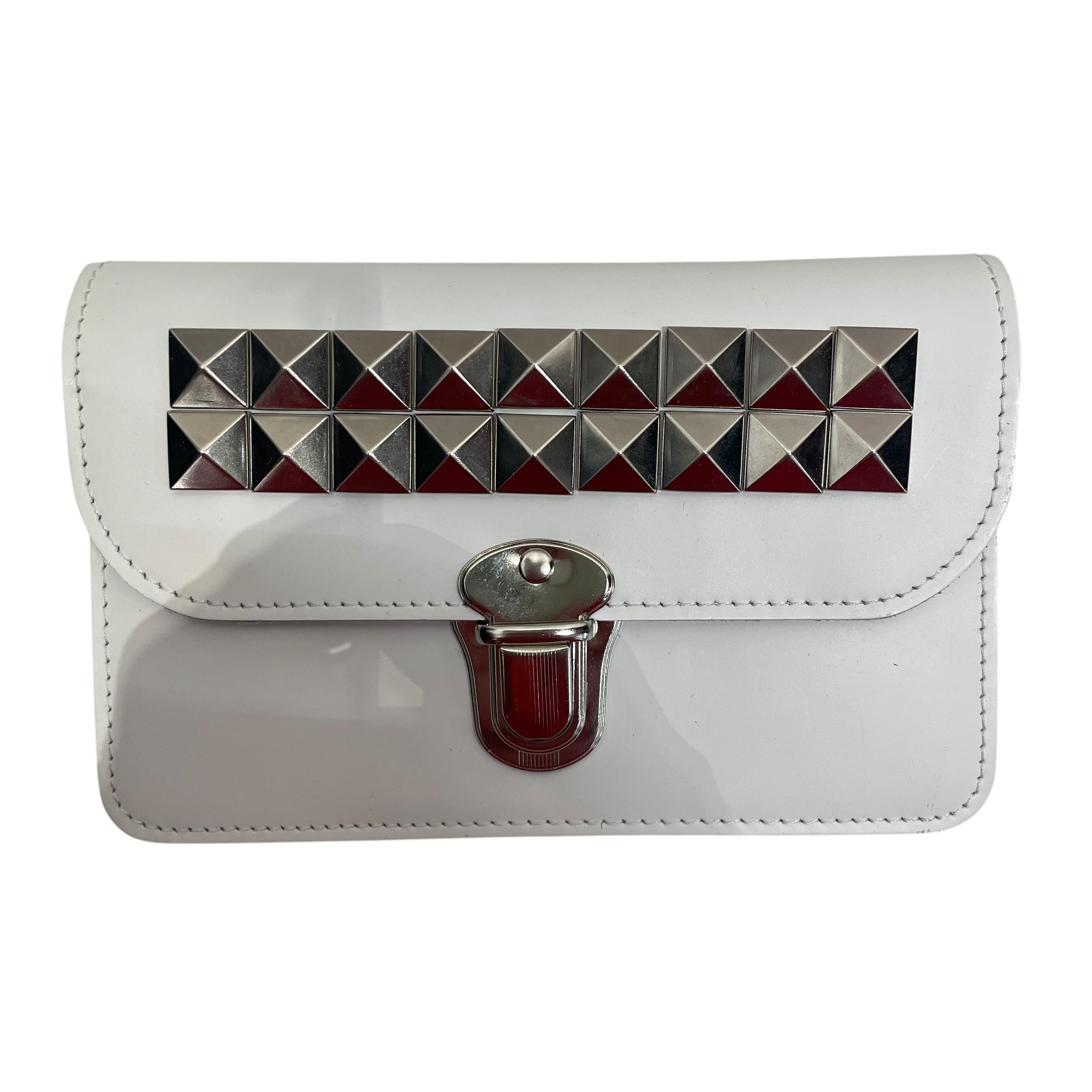 COMME des GARCONS/Wallet/Leather/WHT/2 ROWS OF STUDS W SIL CLASP view 1