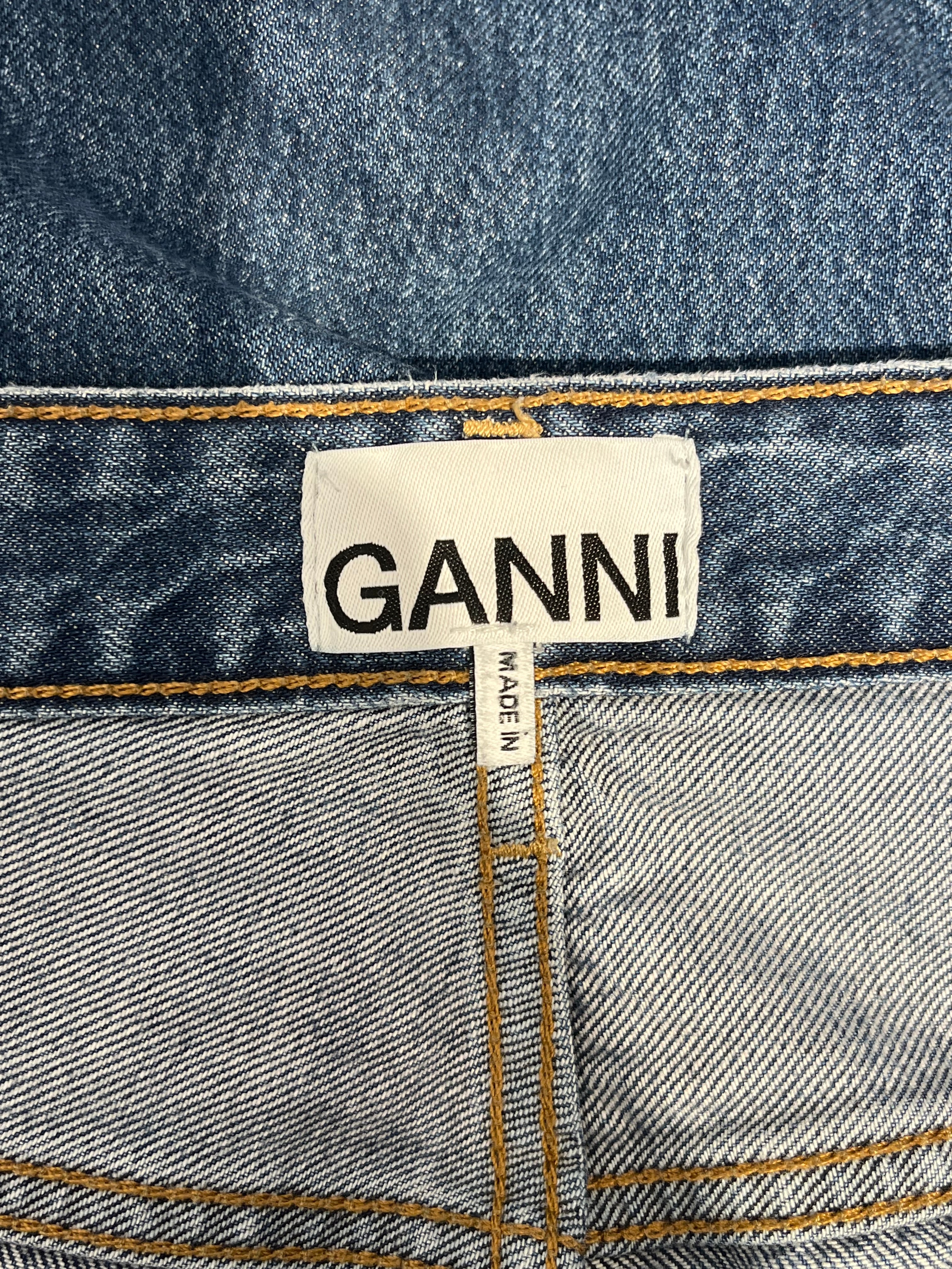 GANNI/Wide Leg Pants/29/Cotton/BLU/pnk button/ back pocket patch view 3