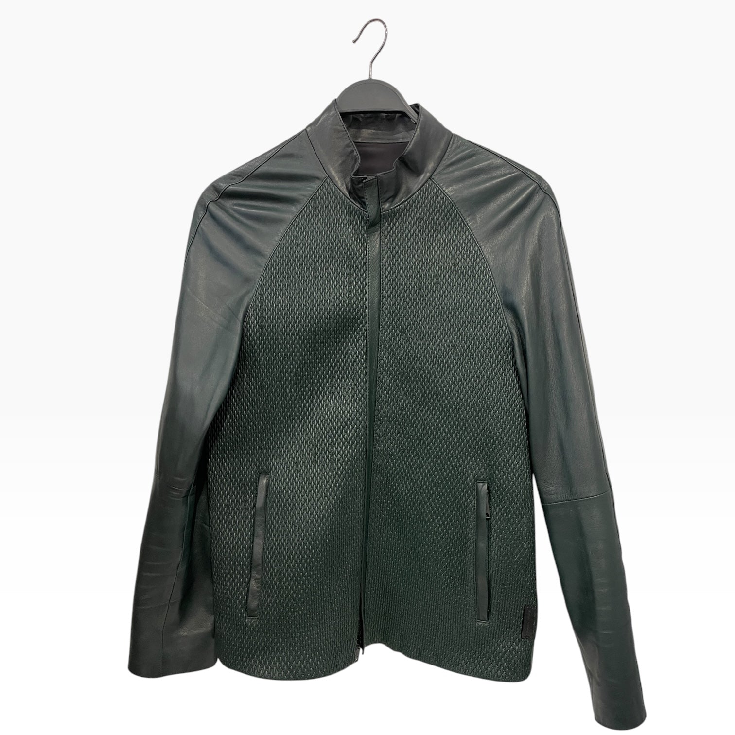 EMPORIO ARMANI/Leather Jkt/M/Leather/GRN/Two Texture view 1