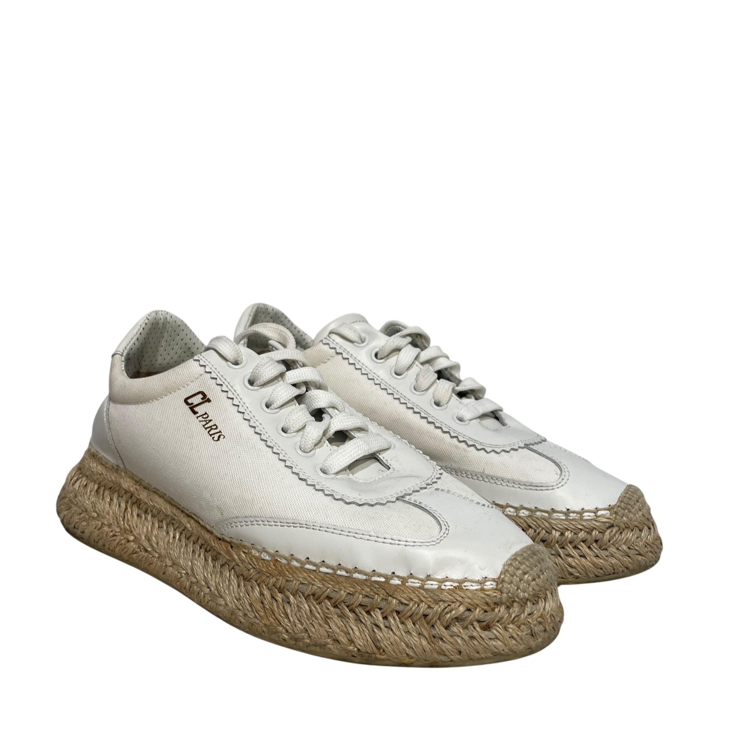 Christian Louboutin/Low-Sneakers/EU 38/Leather/WHT/Rope Sole view 1