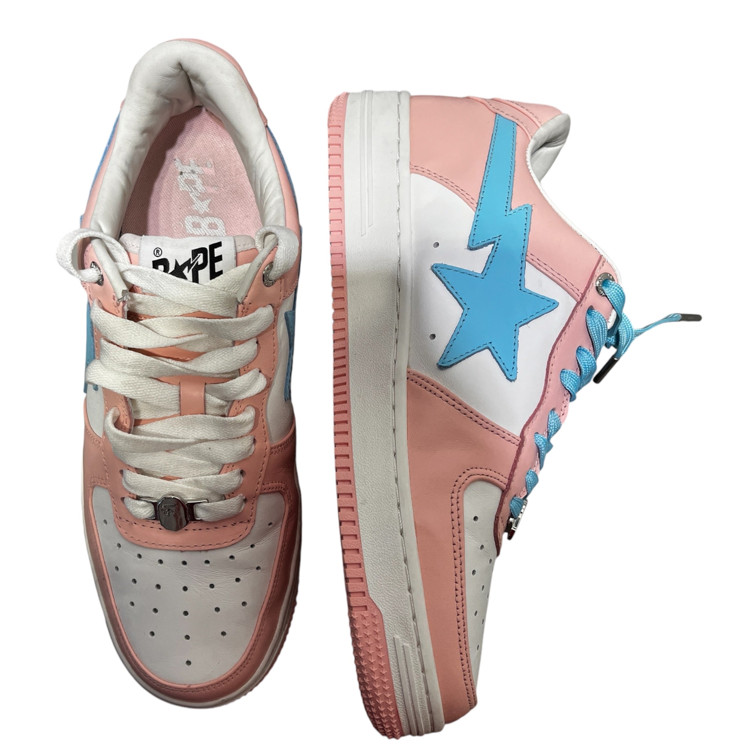BAPE STA!/Low-Sneakers/US 9/Leather/PNK/PASTEL PINK/BLUE view 5