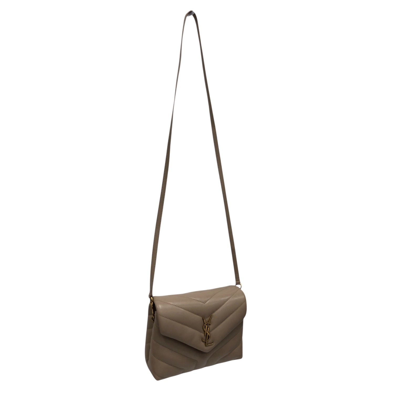 YVES SAINT LAURENT/Cross Body Bag/Leather/BEG/CHEVRON TOY LOULOU GOLD LOGO view 1