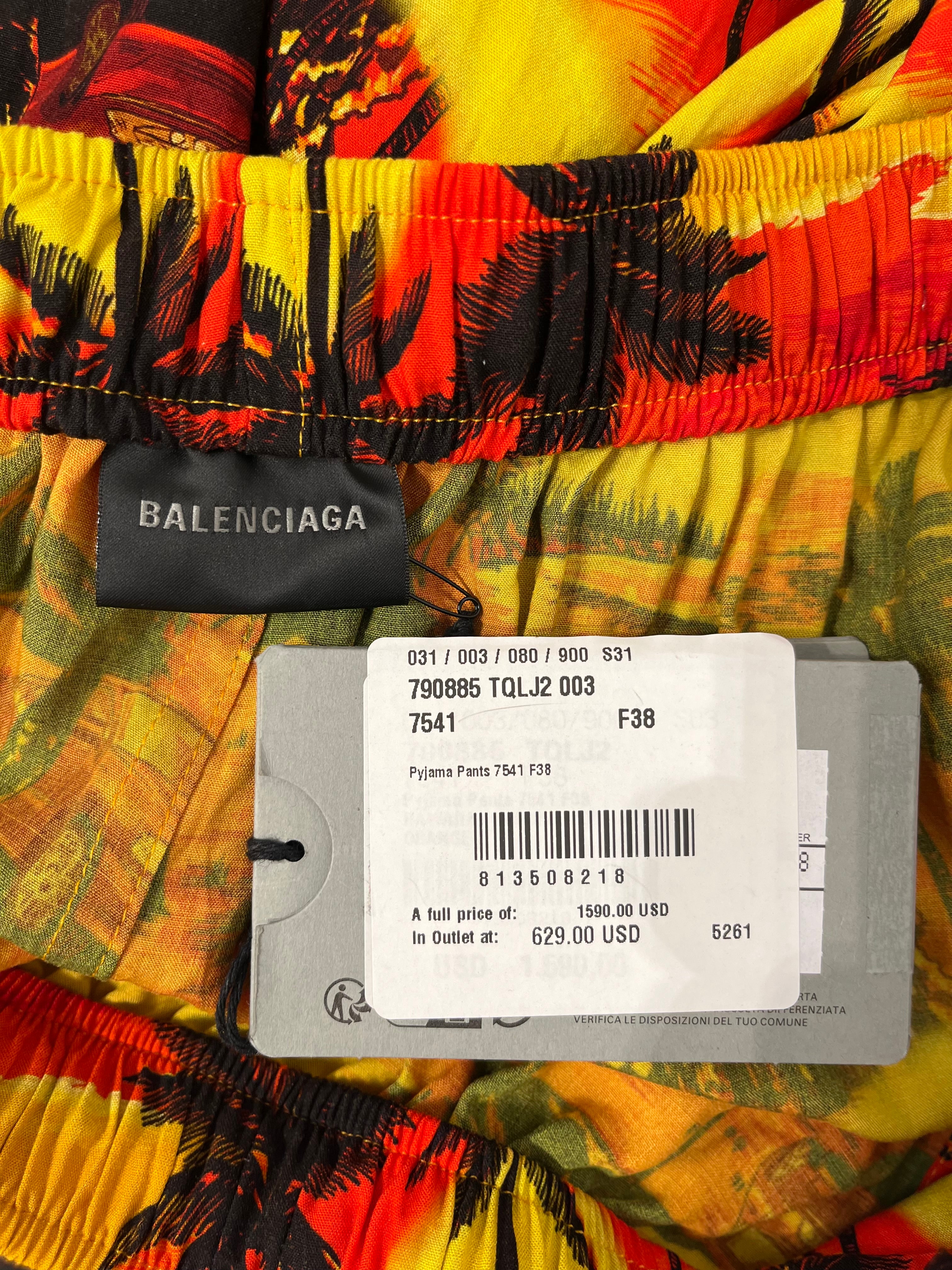 BALENCIAGA/Pants/38/Cotton/RED/All Over Print/BEACH PRINT PAJAMA PANTS view 4