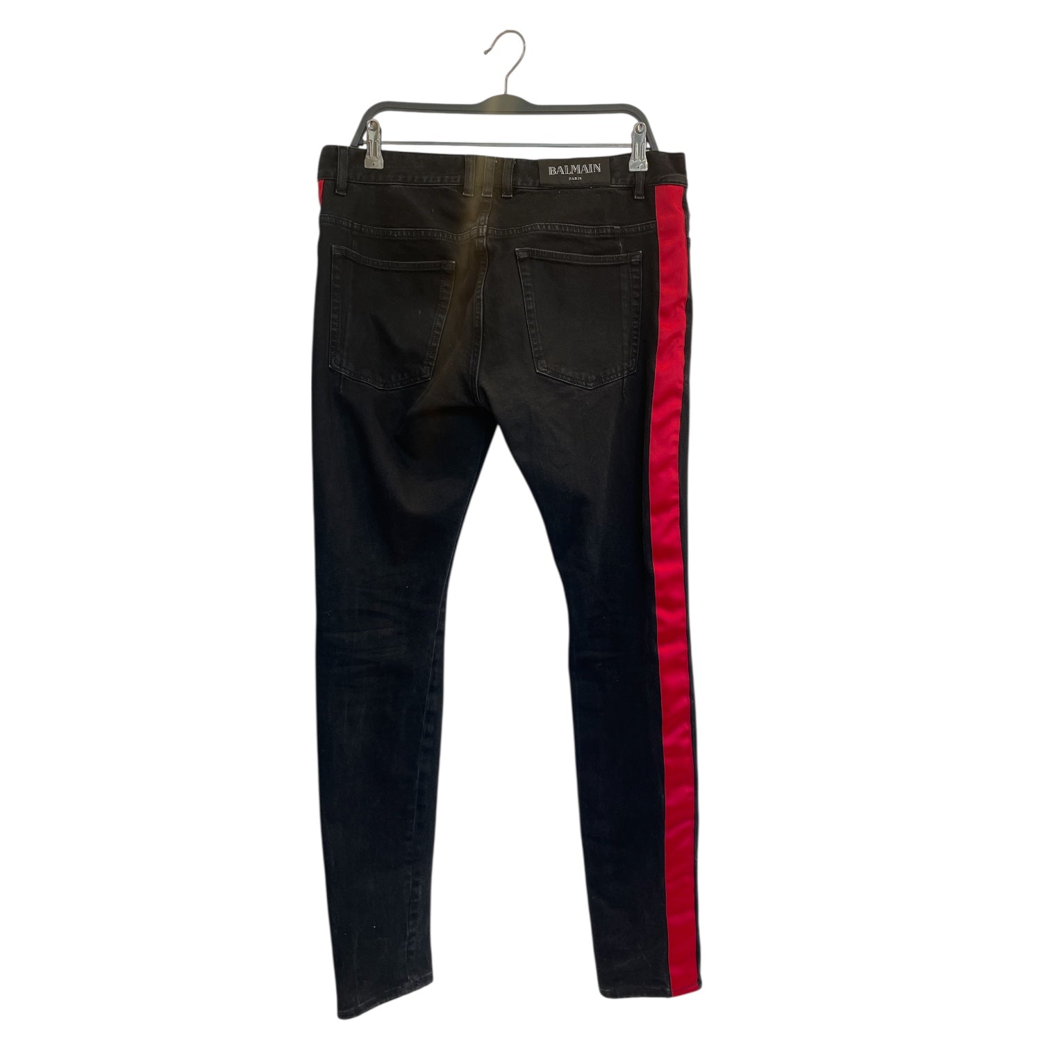 BALMAIN/Skinny Pants/34/Cotton/BLK/red stripe view 2