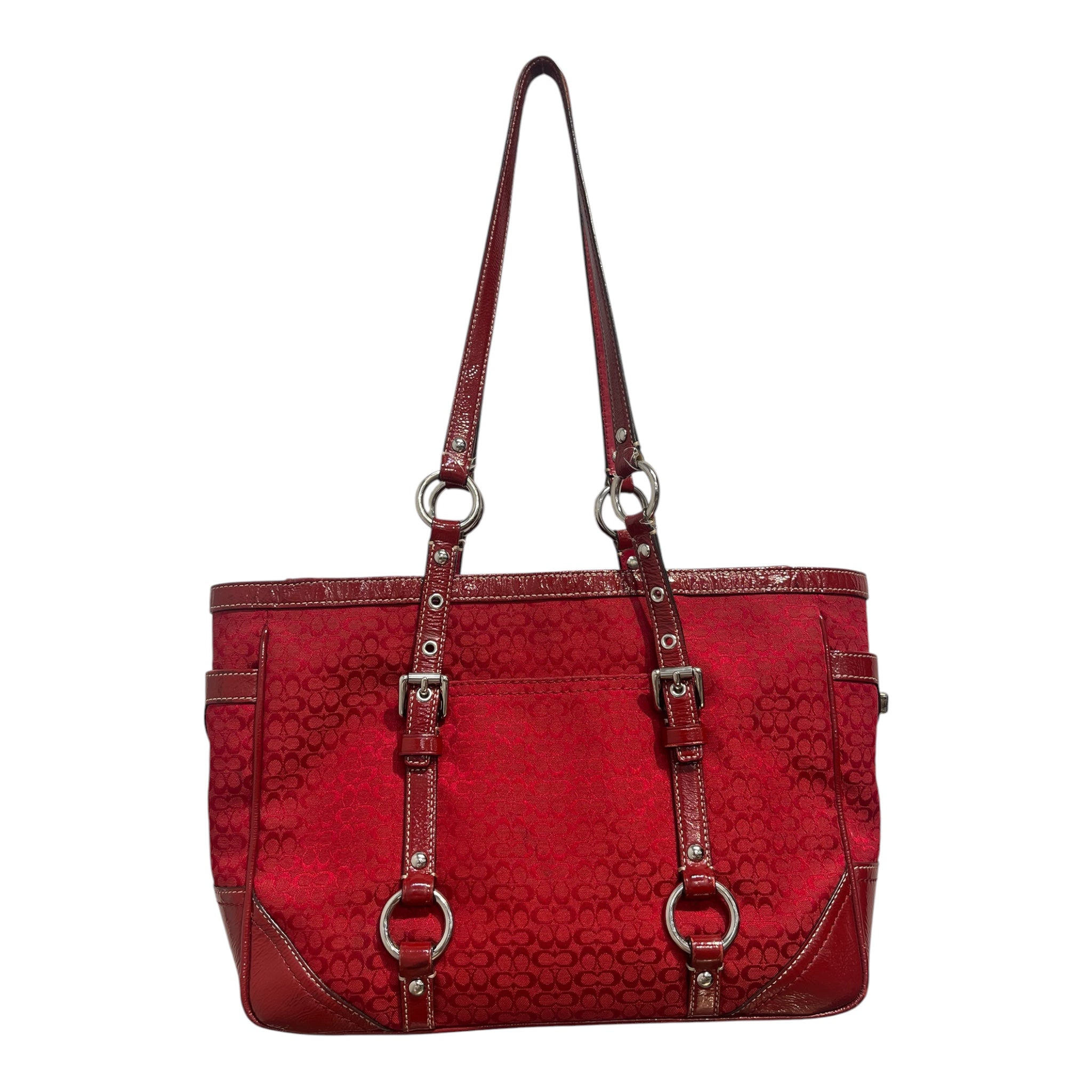 COACH/Hand Bag/Monogram/Cotton/RED/silver hardware view 3