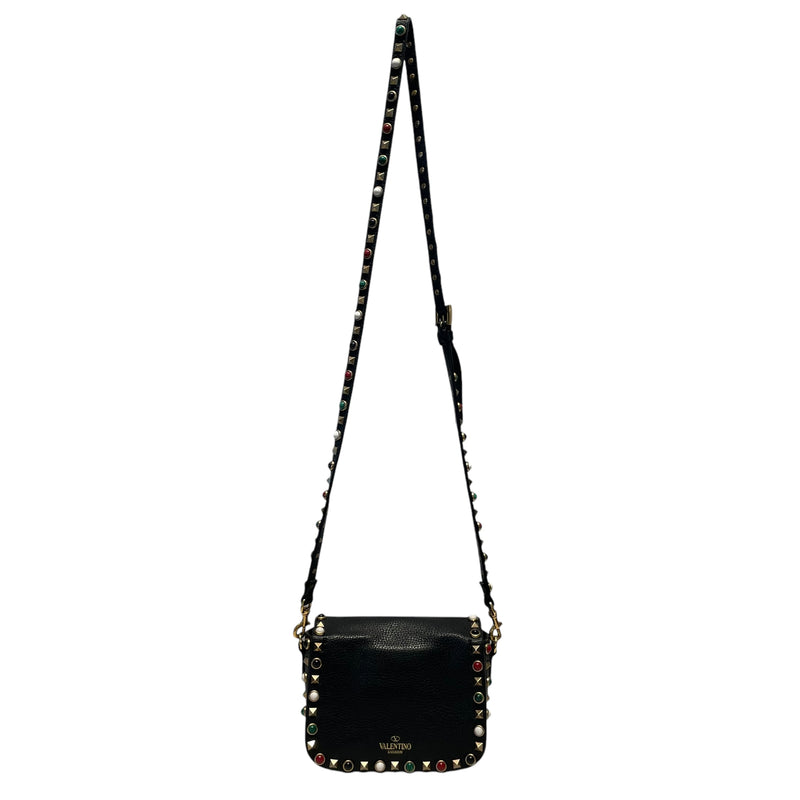 VALENTINO GARAVANI/Cross Body Bag/Leather/BLK/Rolling Rockstud