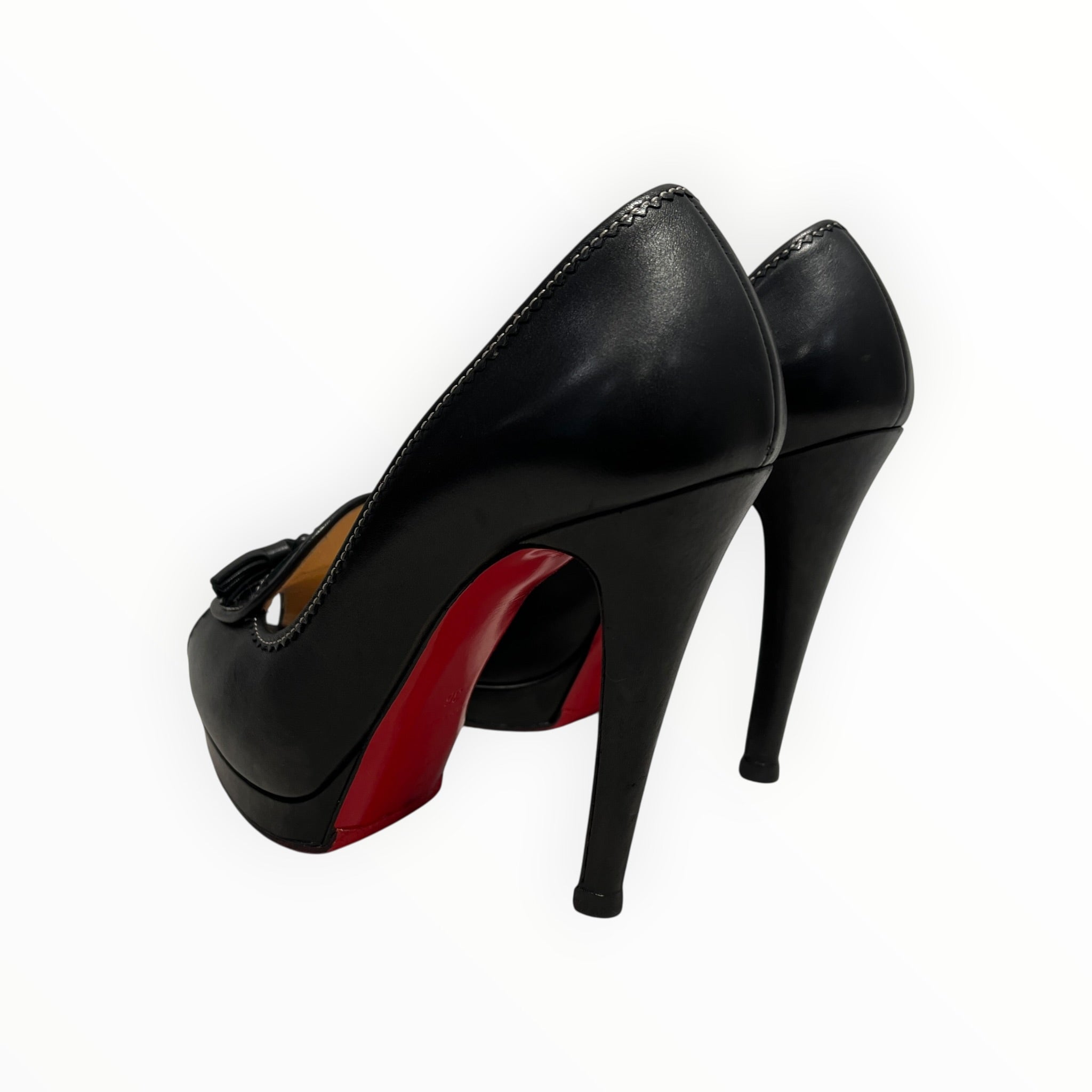 Christian Louboutin/Heels/EU 36/Leather/BLK/PEEP TOE/LOAFER TASSELS view 2