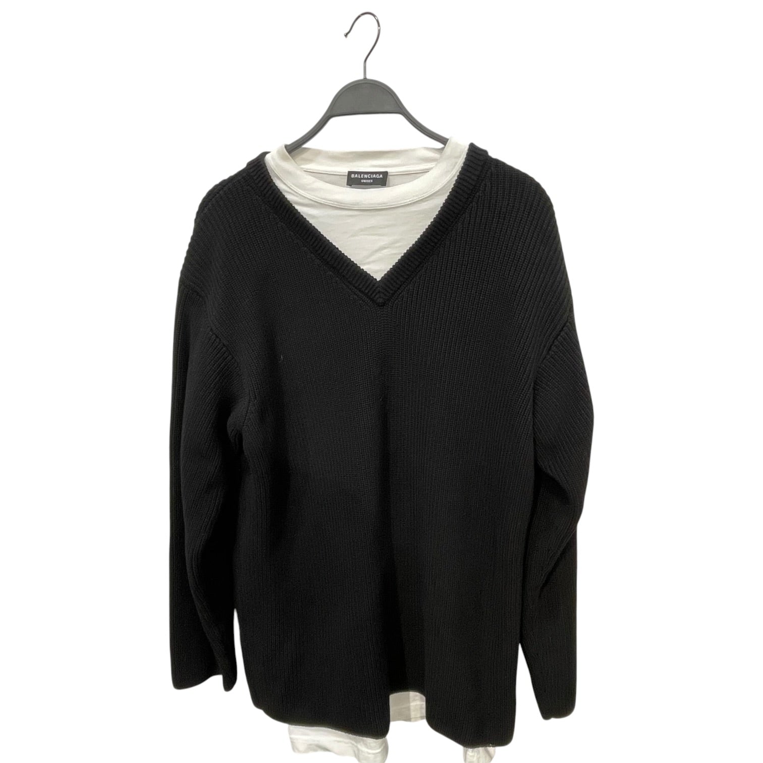 BALENCIAGA/Sweater/2/Wool/BLK/LAYERED V-NECK
