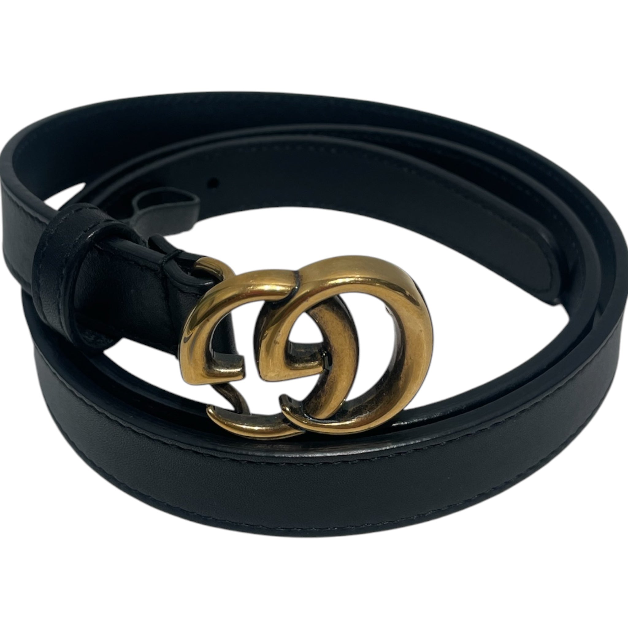 GUCCI/Belt/Leather/BLK/Thin Belt Old GG Buckle Belt view 1