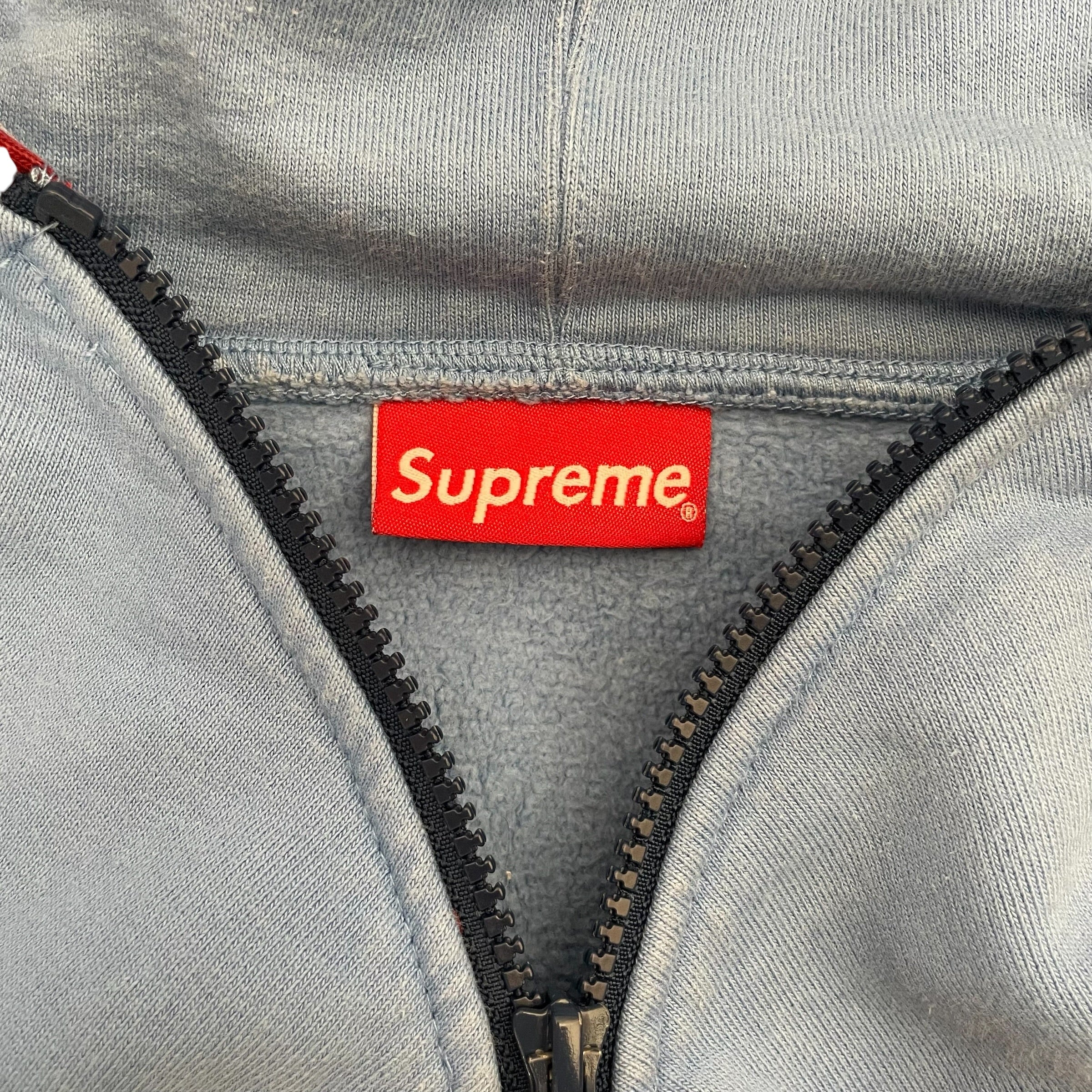 Supreme/Zip Up Hoodie/L/Cotton/NVY/big logo paneled view 3
