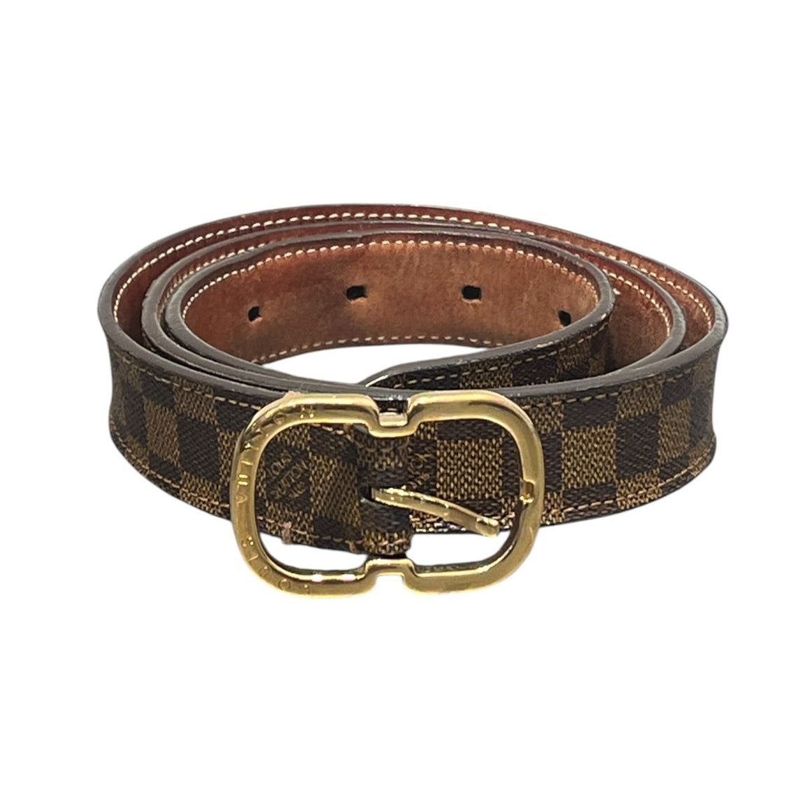 LOUIS VUITTON/Belt/Monogram/Leather/BRW/DAMIER EBENE MINI BELT GOLD BK view 1