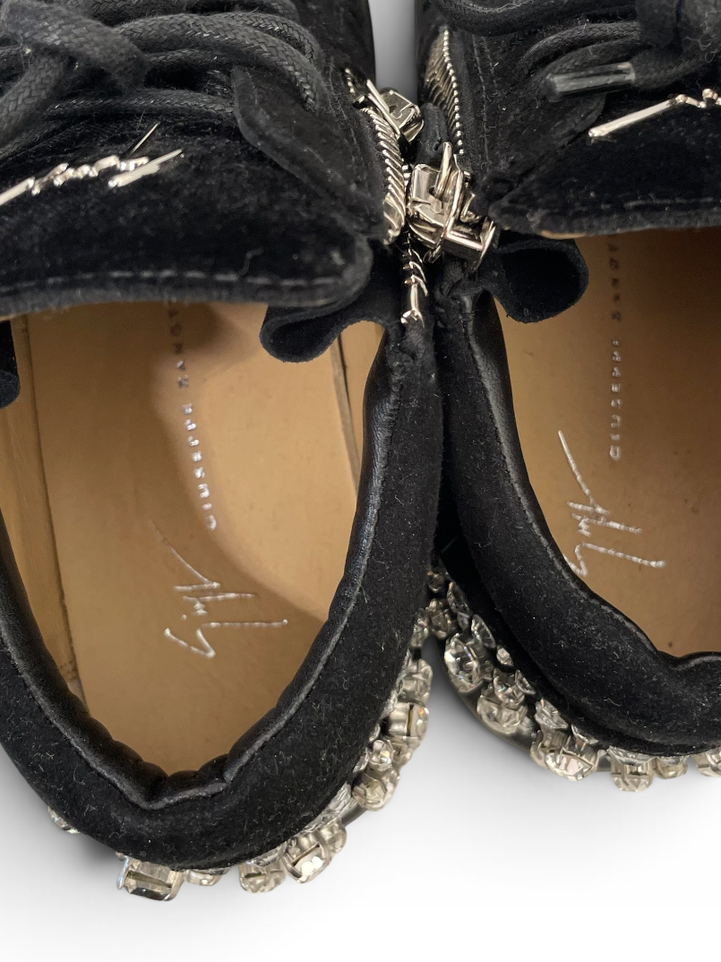 Giuseppe Zanotti/Low-Sneakers/US 6/Suede/BLK/Crystal Embellished Double Zip view 5
