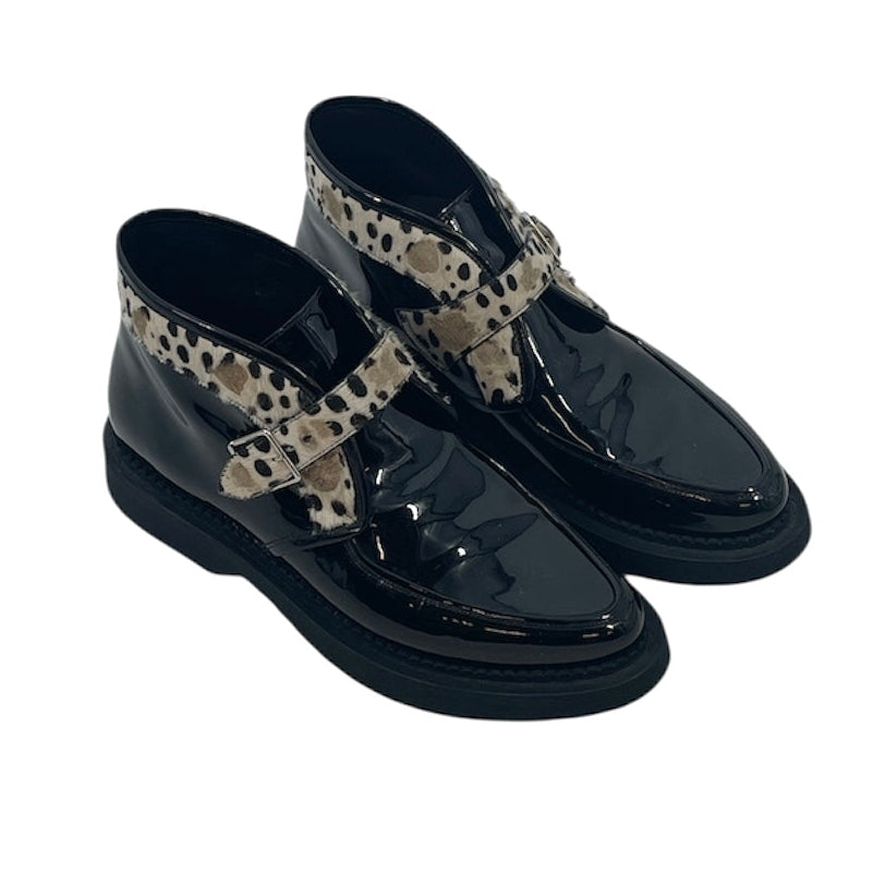 SAINT LAURENT/Loafers/EU 42.5/Animal Pattern/Leather/BLK/TEDDY PATENT BOOTS CHEETAH view 1