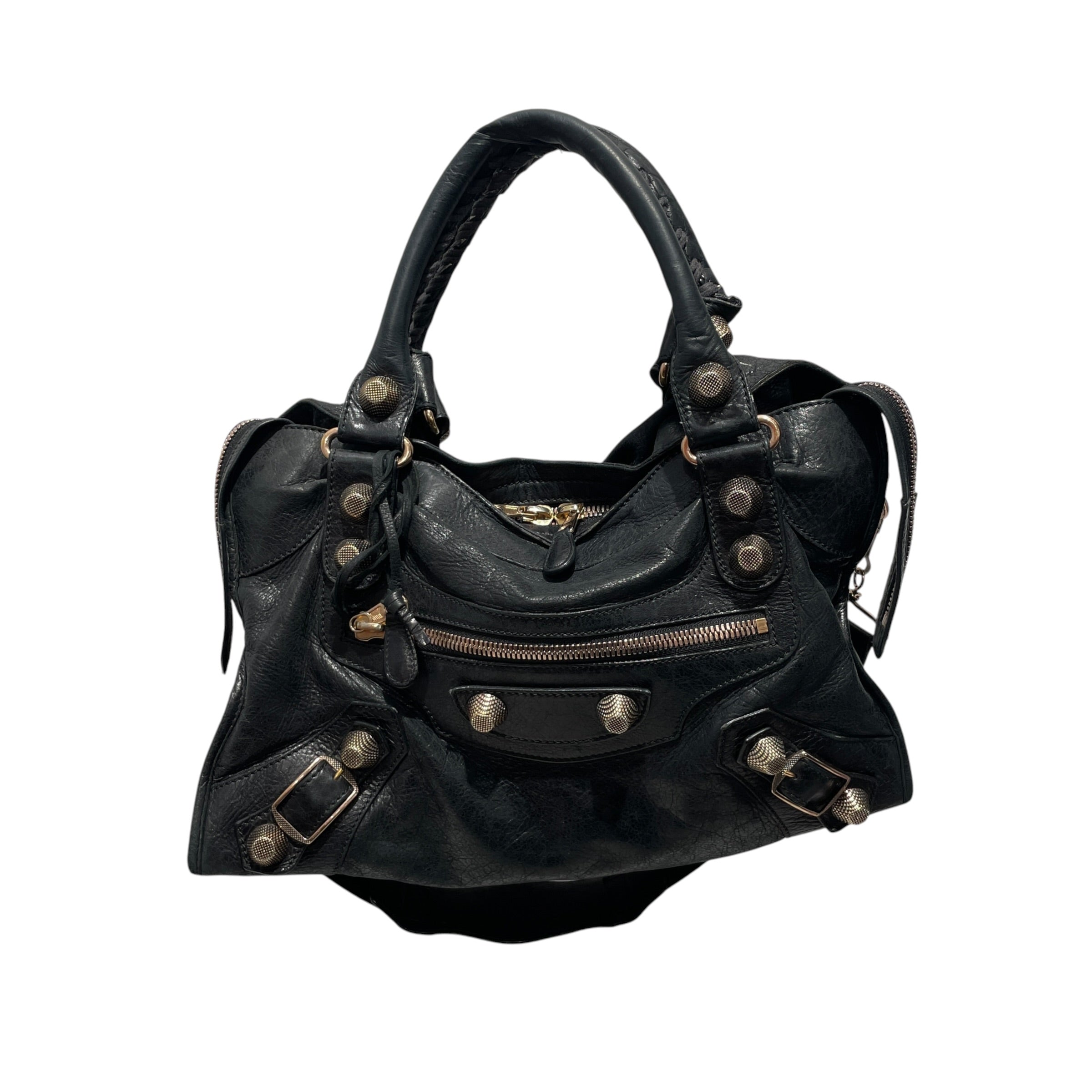 BALENCIAGA/Hand Bag/Leather/BLK/city leather view 1