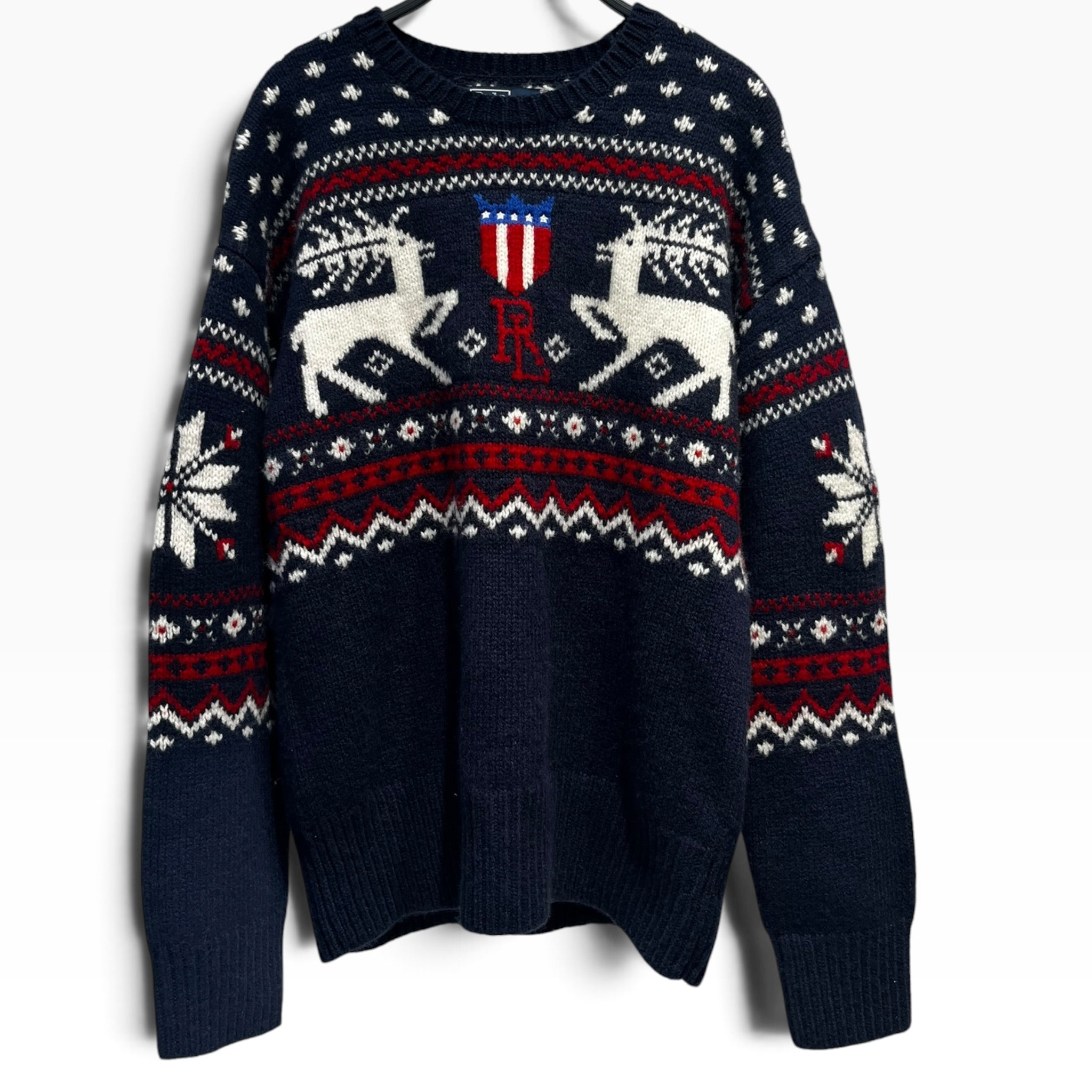 POLO RALPH LAUREN/Sweater/M/All Over Print/Wool/NVY/CHRISTMAS SWEATER view 1
