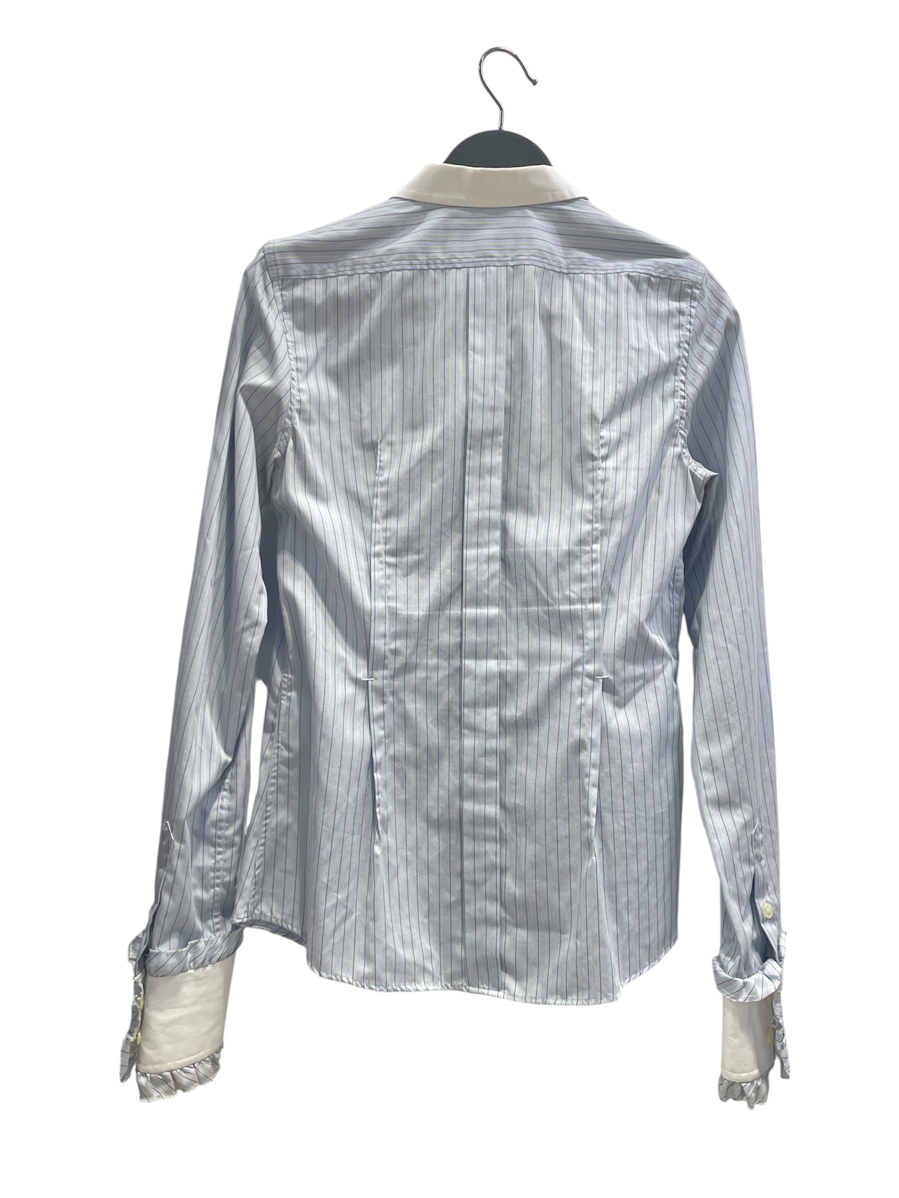 DOLCE&GABBANA/LS Blouse/38/Stripe/Cotton/BLU/RUFFLE FRONT BLOUSE view 2