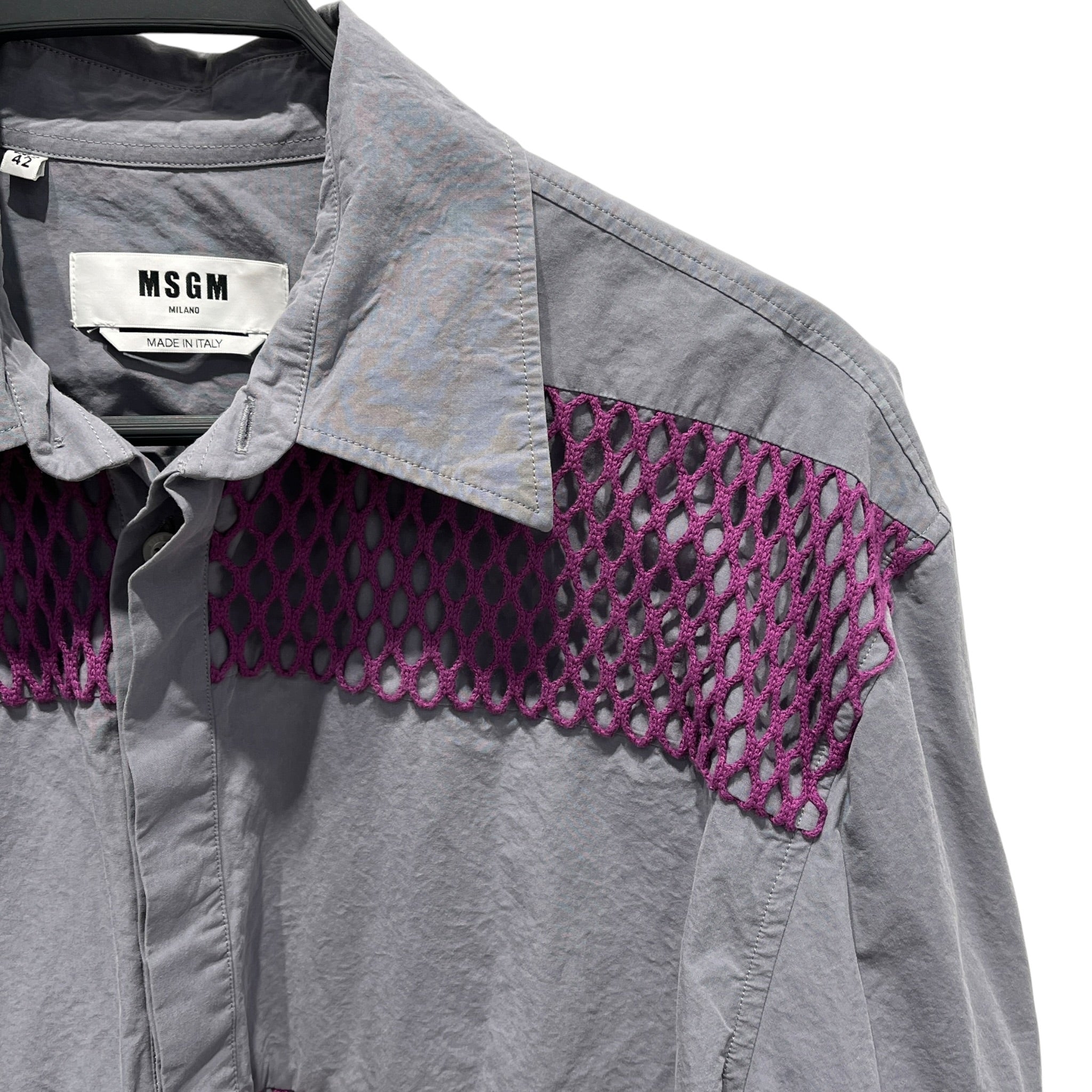 MSGM/LS Shirt/L/Cotton/GRY/Stripe/PURPLE NET STRIPE view 4