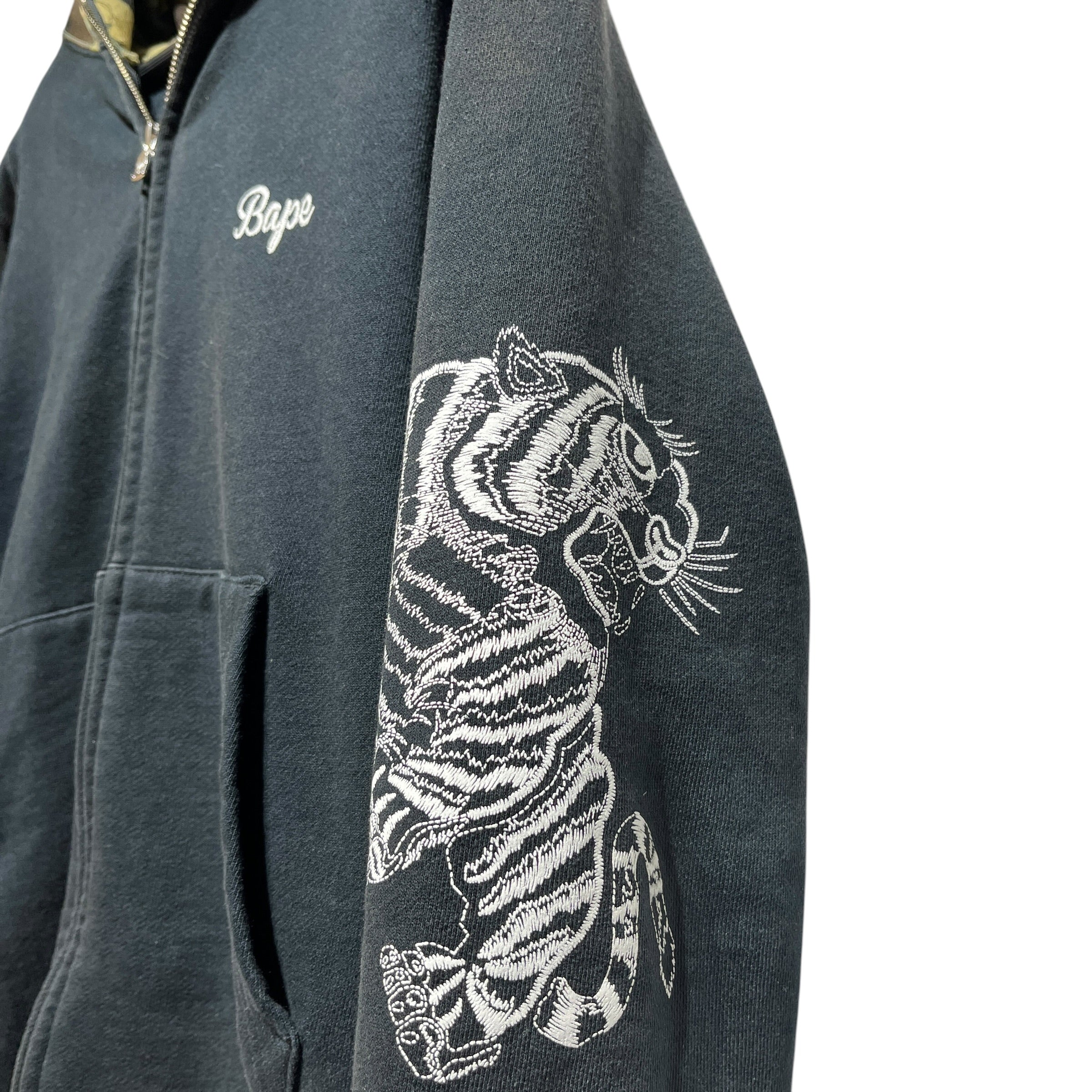 A BATHING APE/Zip Up Hoodie/S/Cotton/BLK/tiger graphic on hood view 4