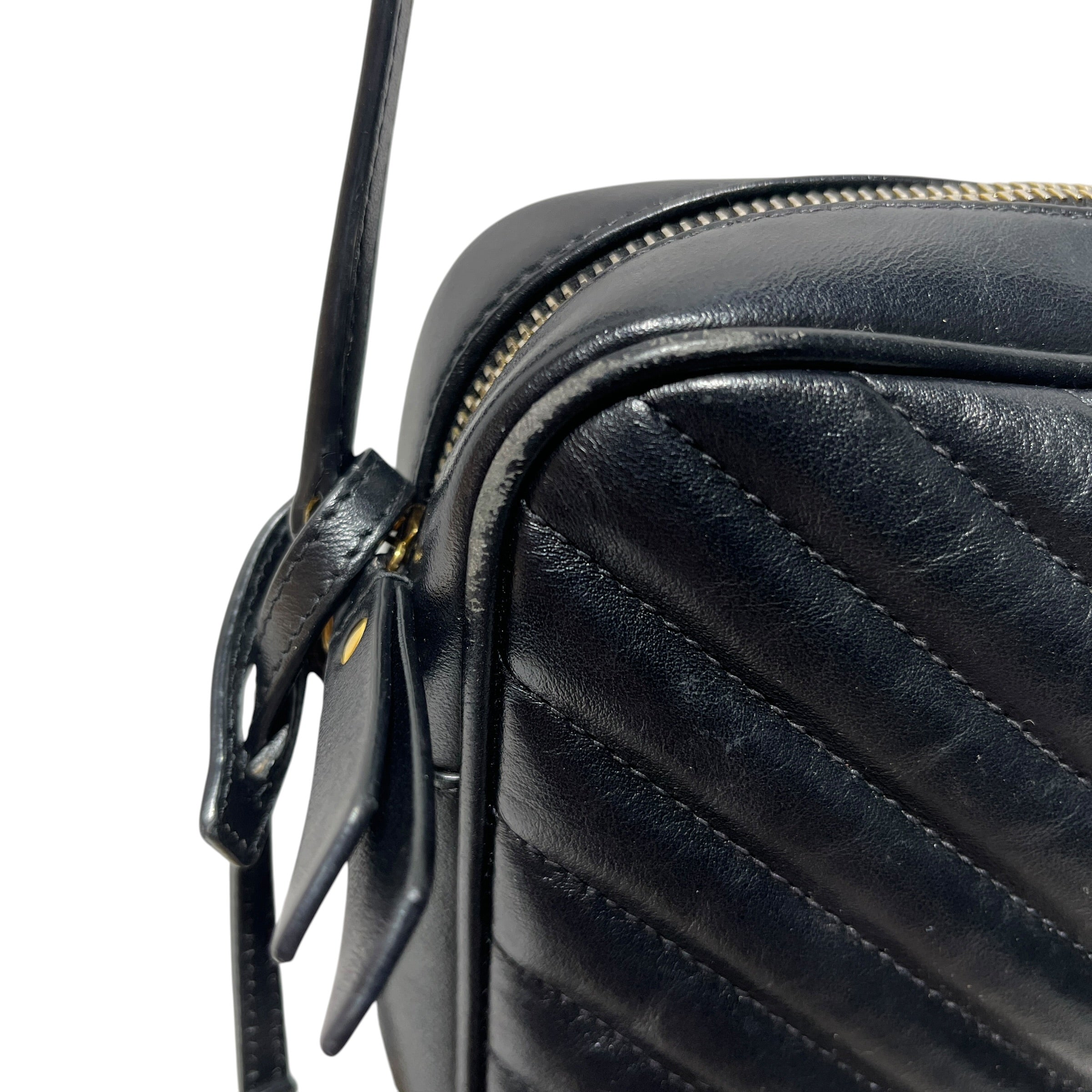 YVES SAINT LAURENT/Cross Body Bag/Leather/BLK/chevron camera bag view 8