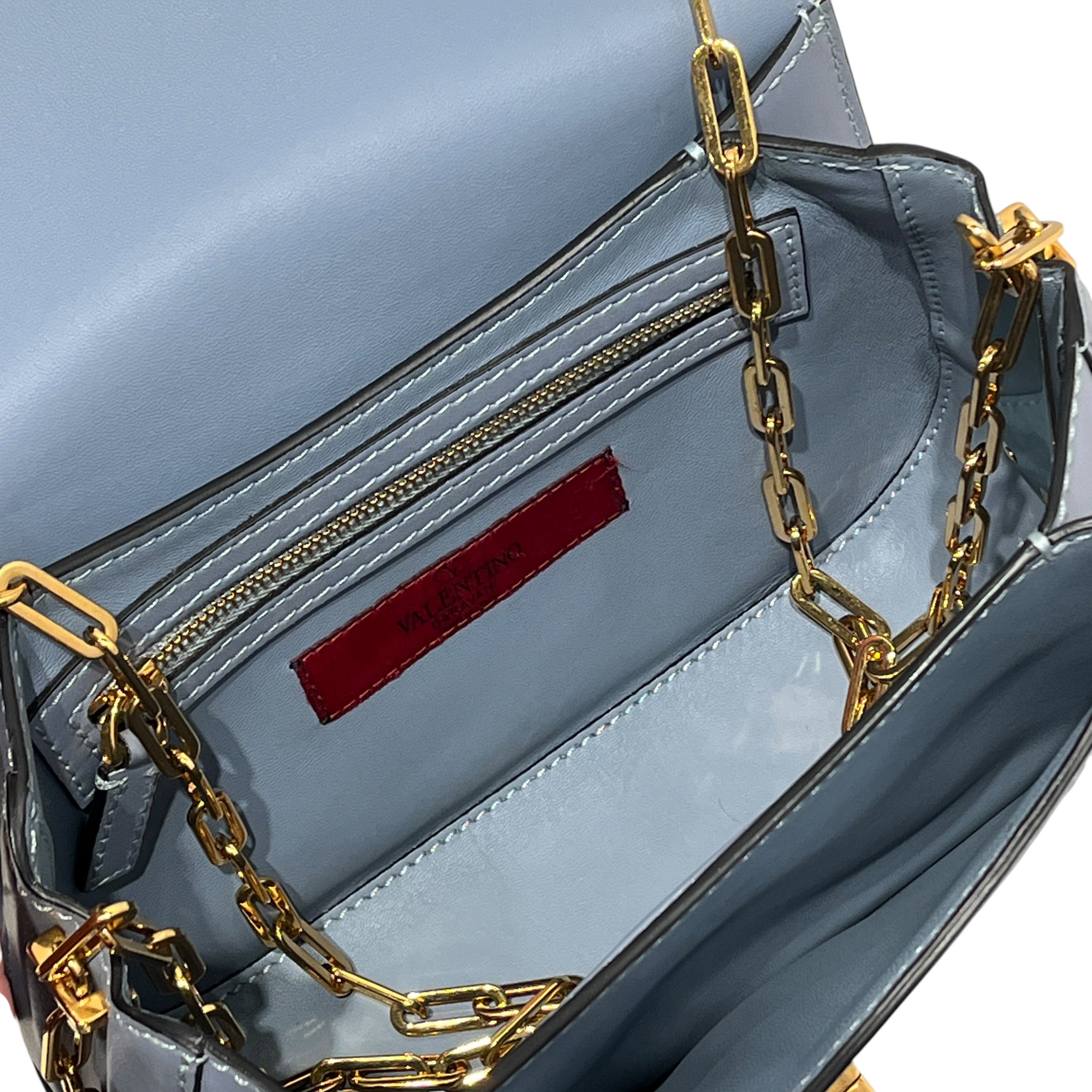 VALENTINO GARAVANI/Cross Body Bag/Leather/IDG/Blue Smooth Leather Chain Link view 4