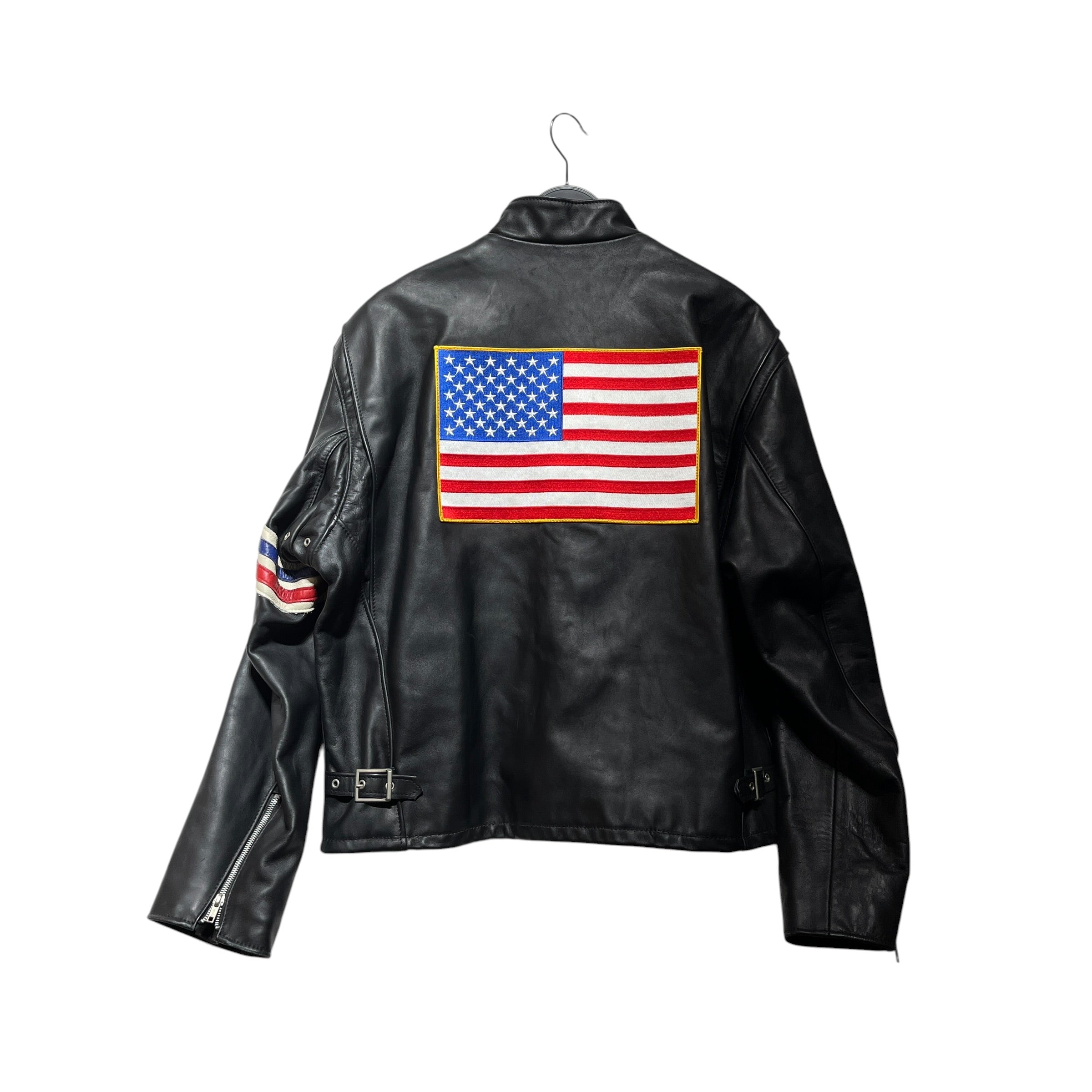 Schott/Leather Jkt/46/Leather/BLK/american flag view 2